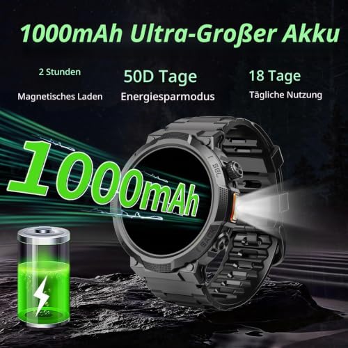 Thumbnail 2 de Soudorv Smartwatch Herren – 1,53 Zoll, 1000 mAh, Telefonfunktion, Militär-Design