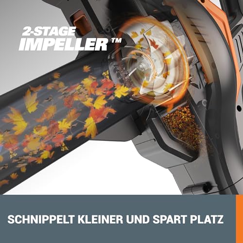 Detalle 2 de WORX WG583E.9 Akku-Laubbläser/Laubsauger 40V – 3-in-1, 575 m³/h, 12:1 Mulchverhältnis