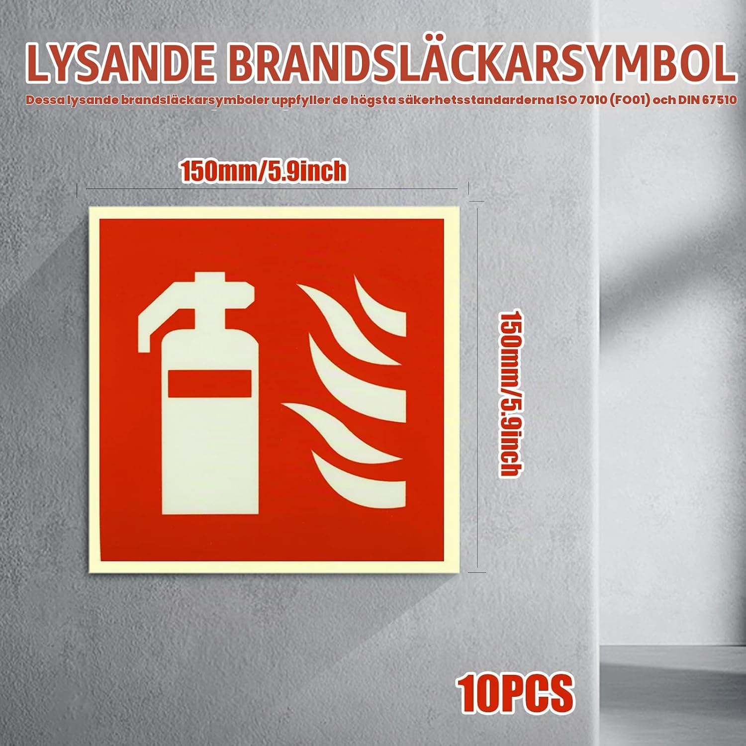 Thumbnail 1 de HOSPAOP brandsläckarskyltar i självhäftande PVC, självlysande 150 x 150 mm