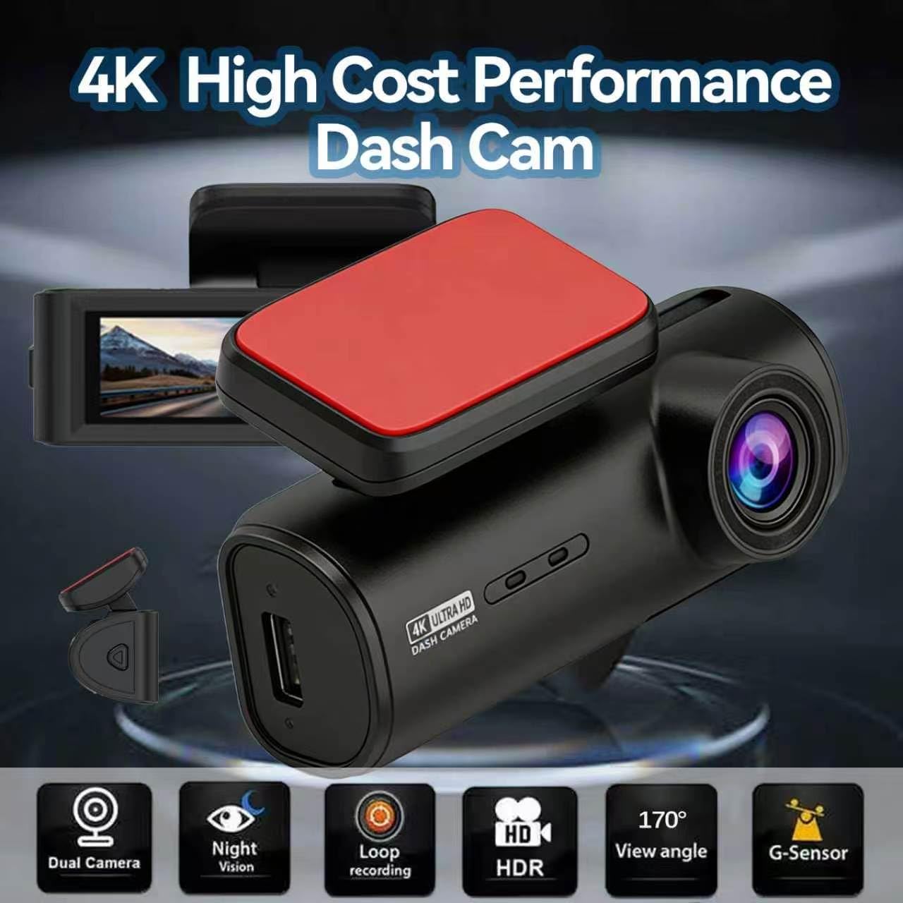 Thumbnail 5 de 4K+1080P Dual Dash Cam Front and Rear: 3.2-inch IPS Display, 32GB Card Included, Night Vision and 24H Parking