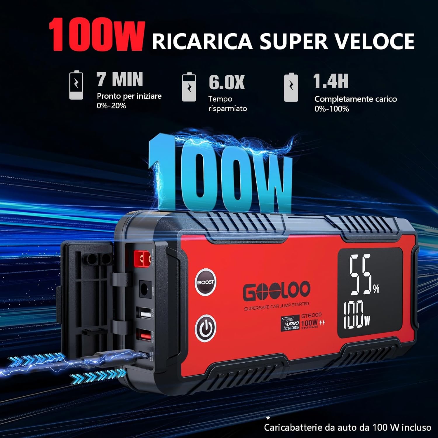 Thumbnail 2 de GOOLOO GT6000 Booster Avviamento Auto 6000A con Torcia LED e schermo 3,2”