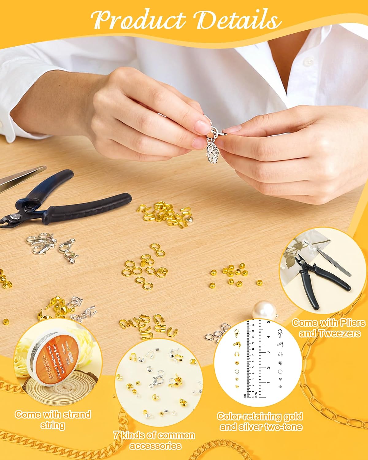 Detalle de FIVEIZERO Crimp Beads Kit Jewelry Making Set with Pliers and Organizer