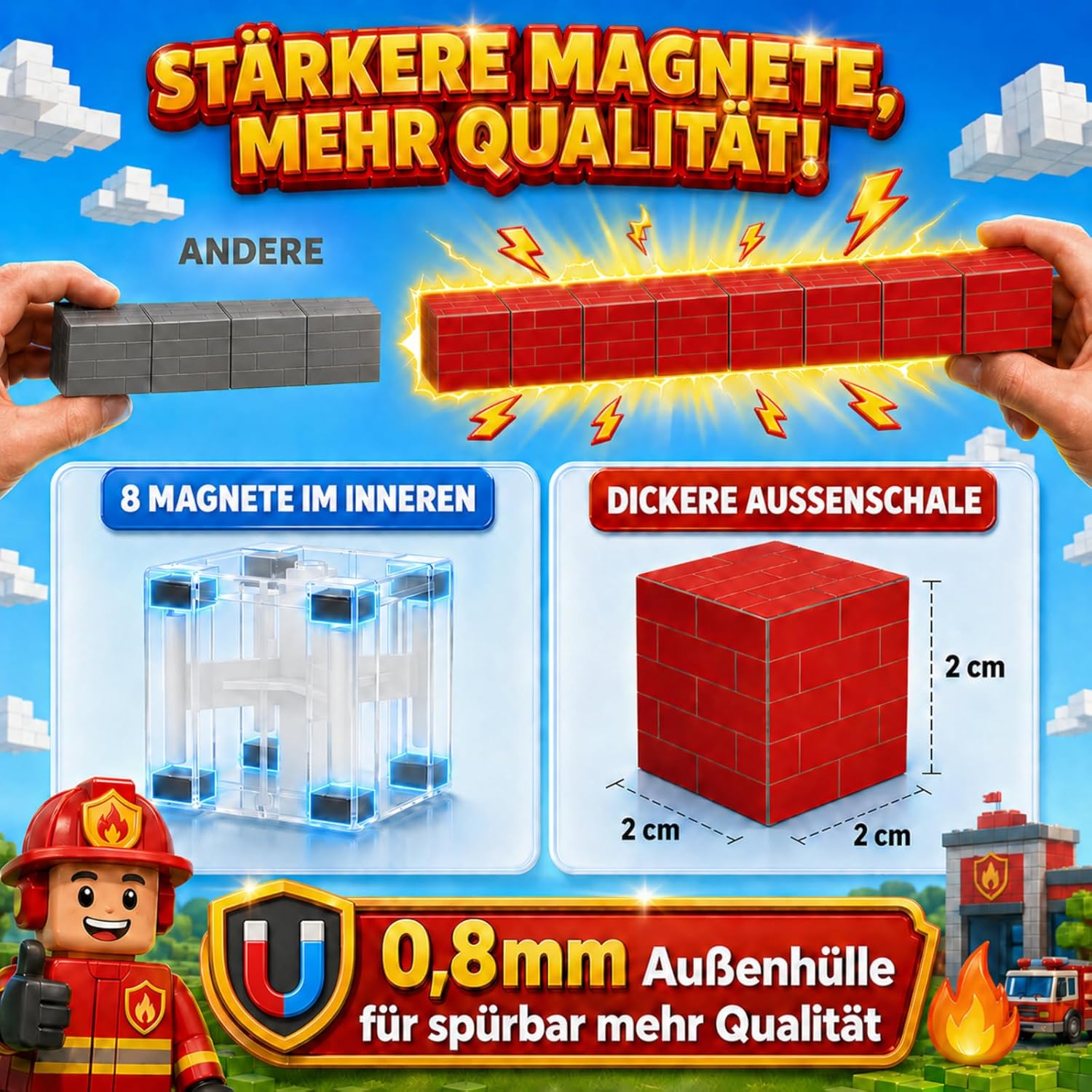 Detalle 2 de Magnetische Bausteine Feuerwehr – 80 Teile