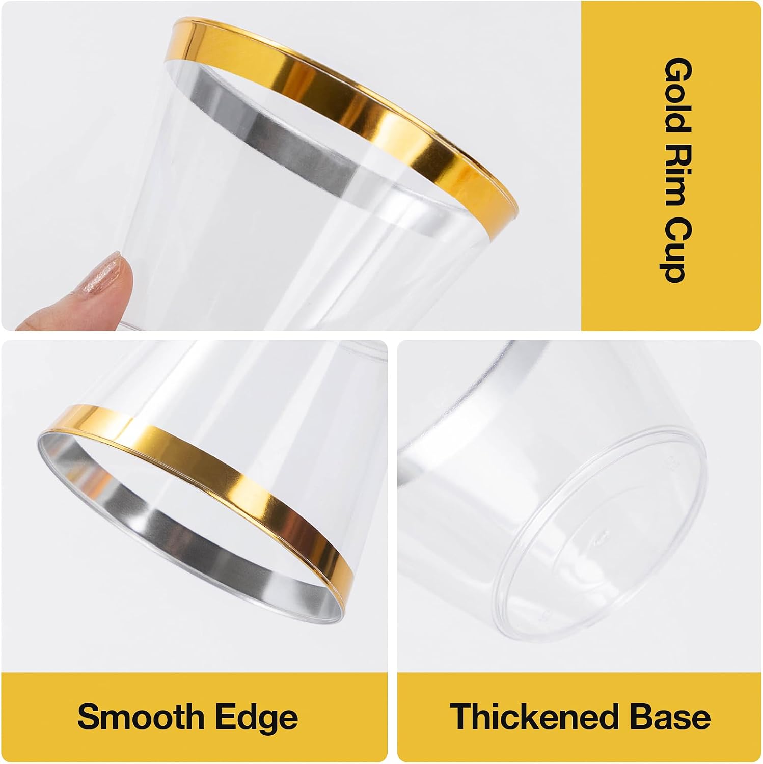 Detalle de Goodluck 50PCS 9oz Gold Disposable Cups – Elegant Gold Rim Plastic Cocktail Cups