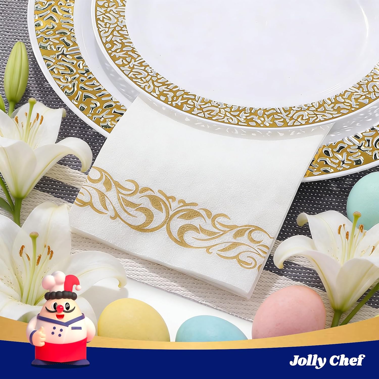 Detalle 2 de 200 Disposable Hand Towels with Linen-Feel Soft Absorbency (White & Gold)