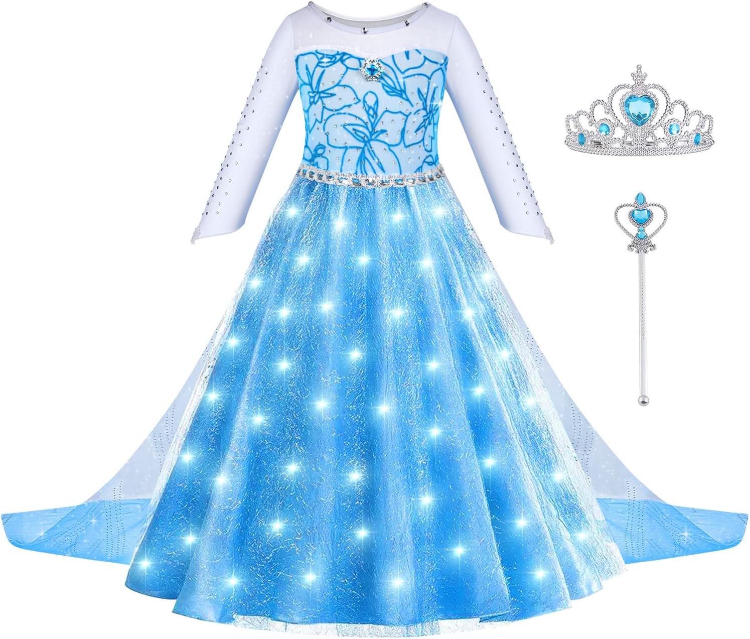 Detalle de ACWOO Elsa Kostüm Mädchen – Prinzessin Kleid 5–8 Jahre 🎀
