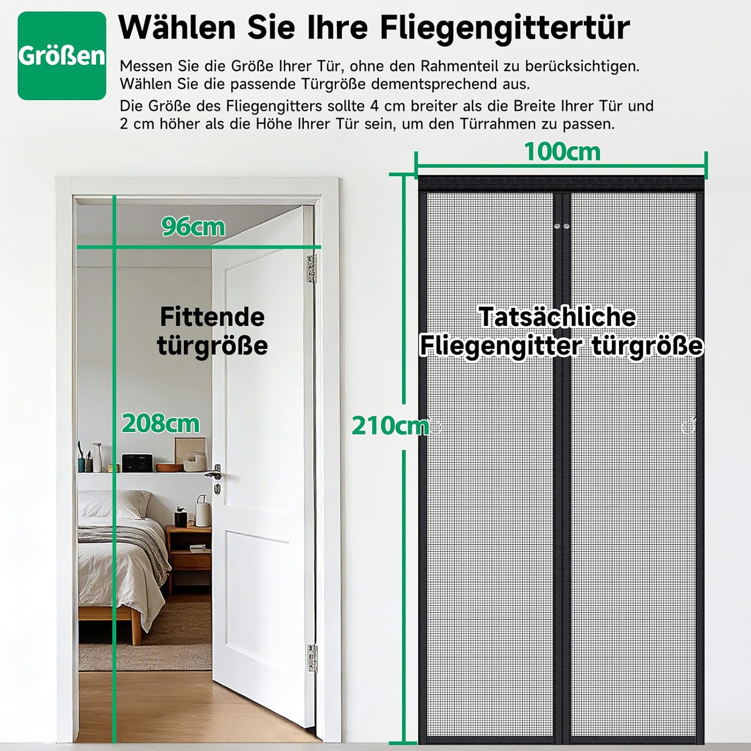 Detalle 2 de HOFUDON Fliegengitter Balkontür Magnet (100 x 210 cm) mit durchgehender Magnetleiste – ohne Bohren