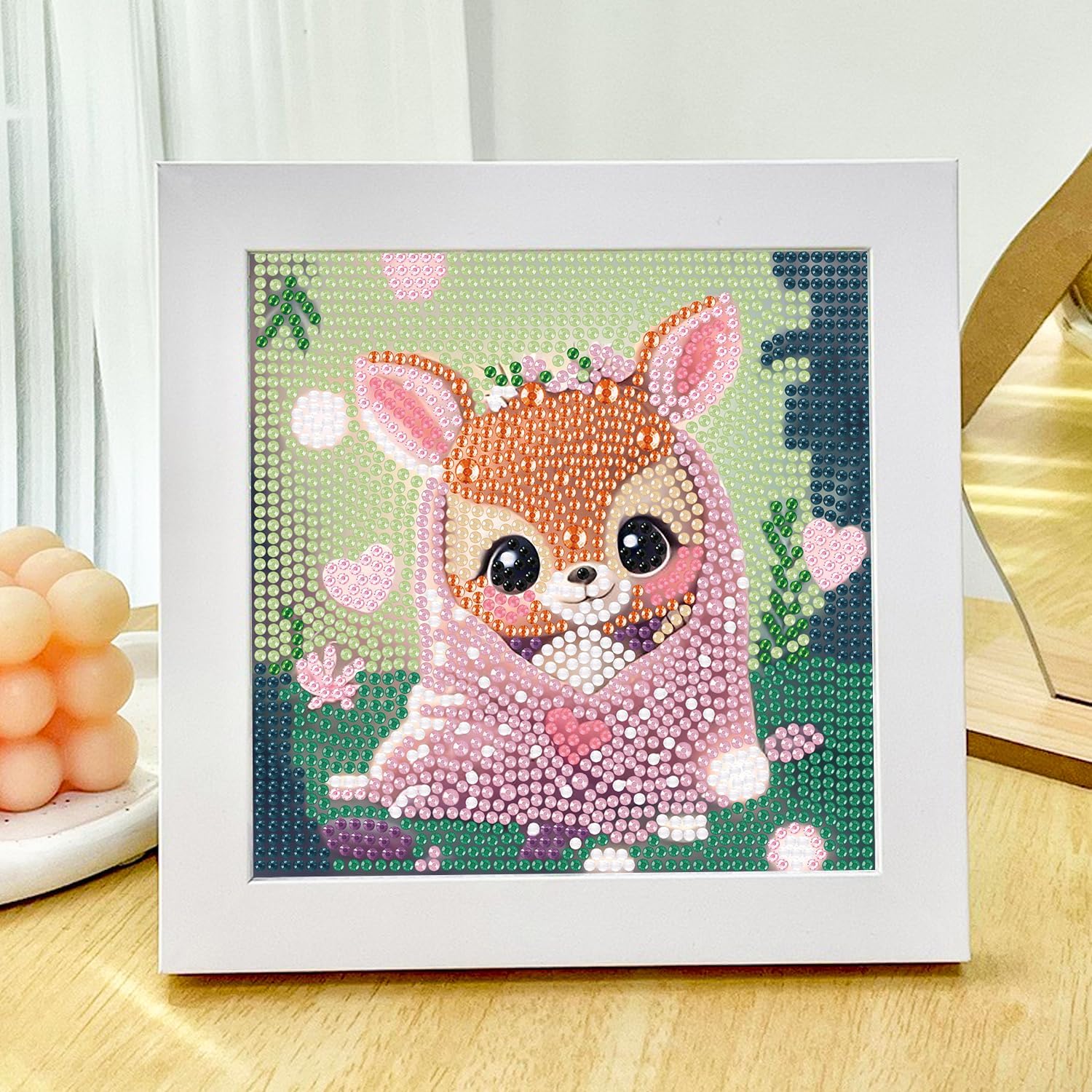 Detalle de Daisen Art Diamond Painting Kinder mit Rahmen – 5D Reh Diamond Painting Set (18x18 cm)