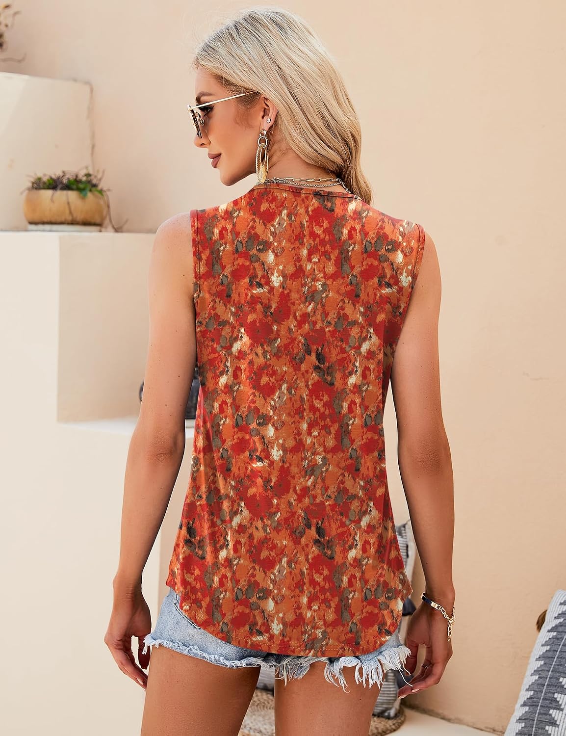 Thumbnail 4 de KTILG Summer Sleeveless Square Neck Tops Flowy Pleated Tunic Tank – Loose Fit (S-3XL)