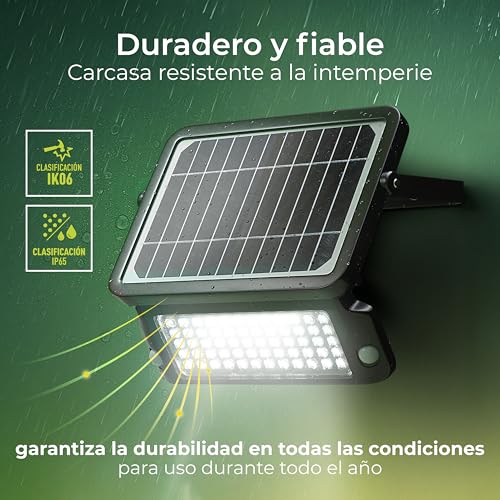 Detalle de Luceco Foco LED Solar Exterior con Sensor PIR LEXSF11B40 (Negro) – 10W, 1080lm, 4000K, IP65