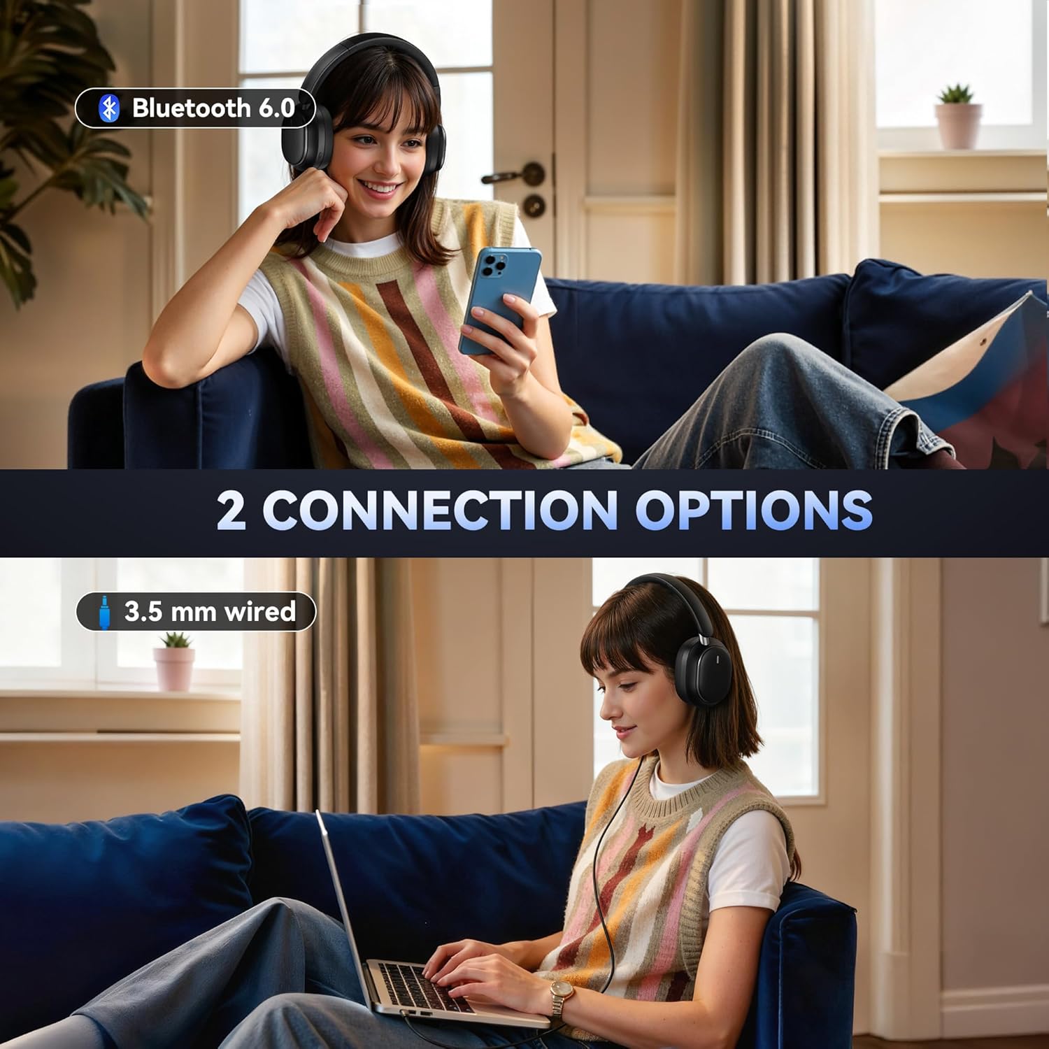 Thumbnail 5 de Pointcinco Hybrid Active Noise Cancelling Headphones (Bluetooth 6.0, 50H playtime, foldable over-ear) - Black