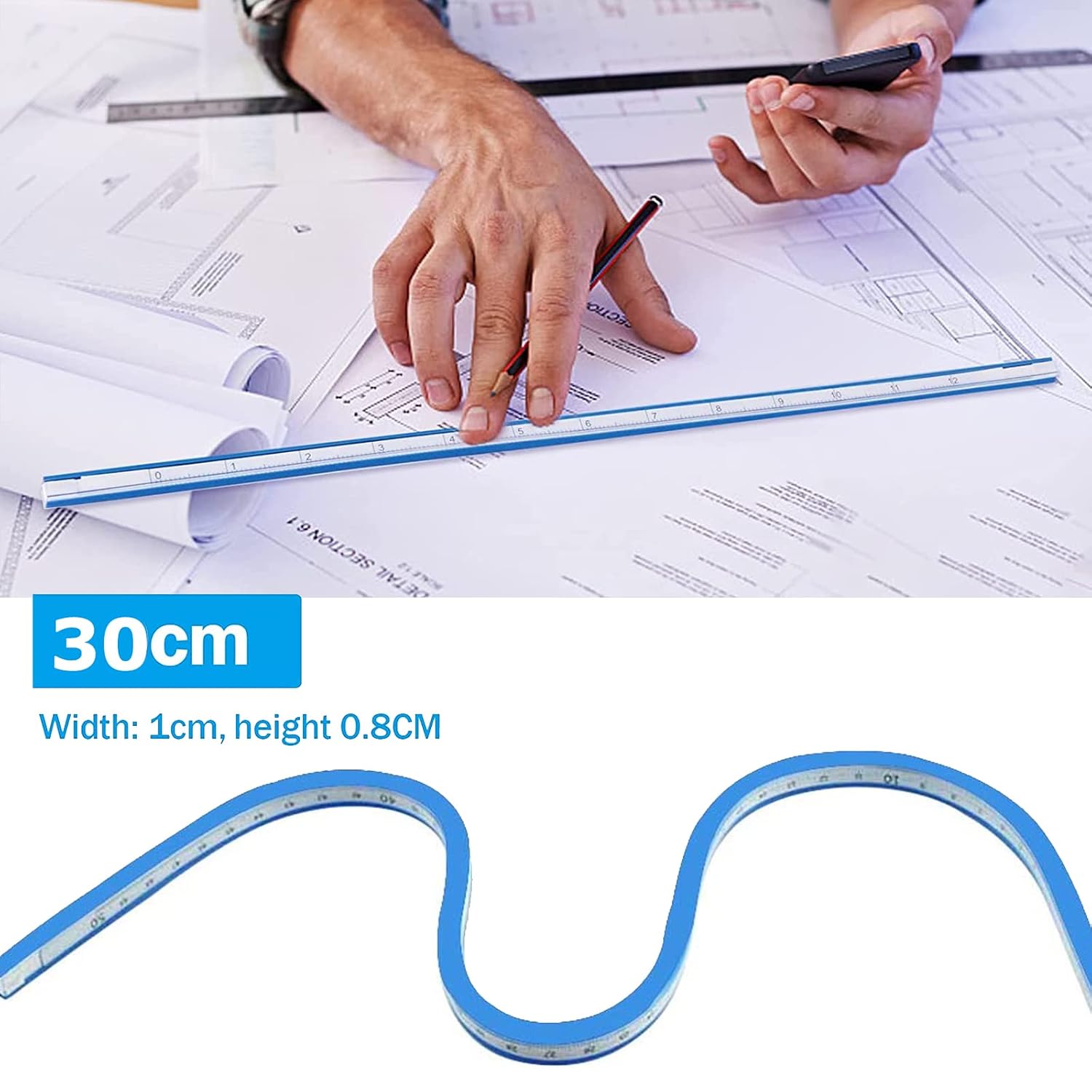 Detalle 2 de Lwtsrp flexibele curve-linialen, set van 2 met PVC en dubbele schaal
