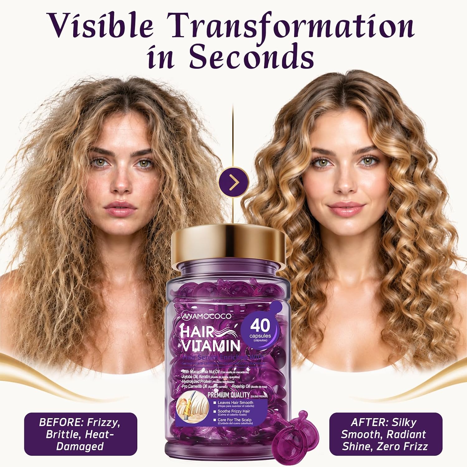 Detalle 2 de Amococo 3-Pack Hair Oil Capsules with Keratin, Argan & Jojoba Oils