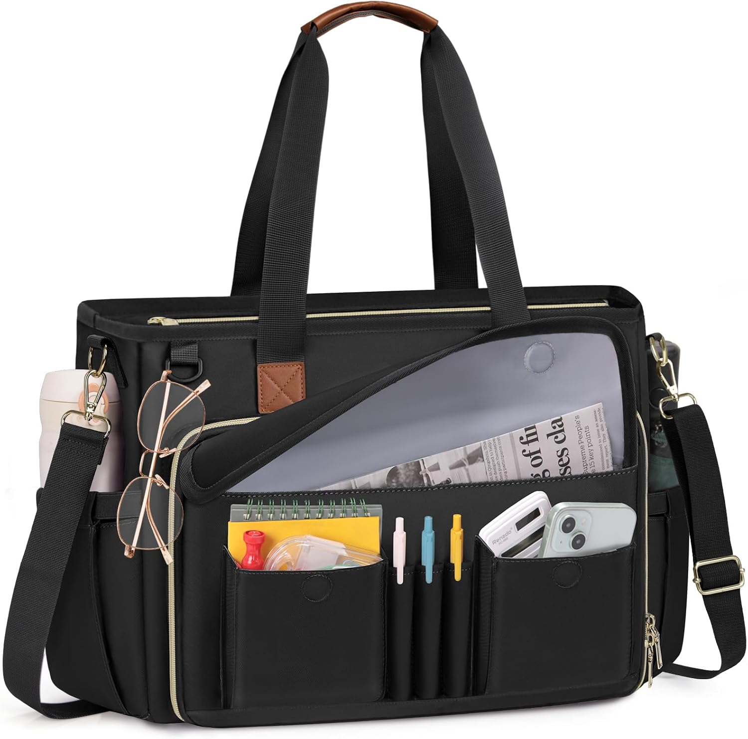 Detalle de RAINSMORE Laptop Tote Bag for Women 15.6" – Insulated Pocket, Luggage Strap & Ample Organisers