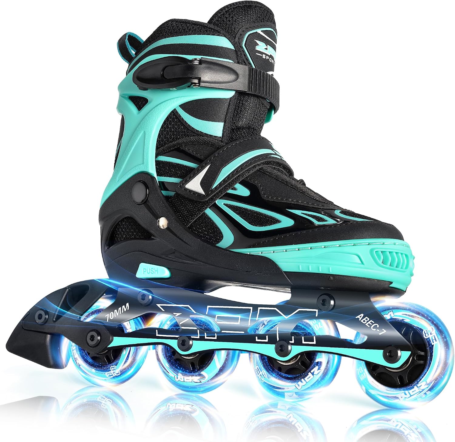 Detalle de 2PM SPORTS Adjustable Inline Skates for Kids, Mint, Light-Up Wheels