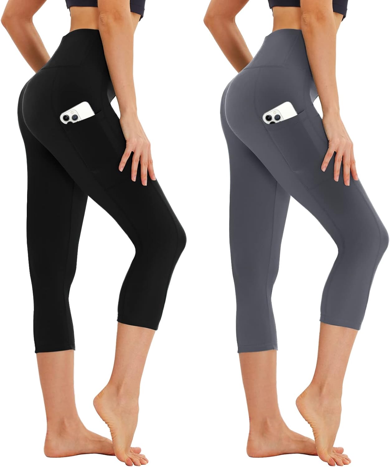 Thumbnail 5 de AMIYOYO Capri Leggings Damen mit Taschen 3/4 – High Waist, blickdicht, elastisch, 2er Pack