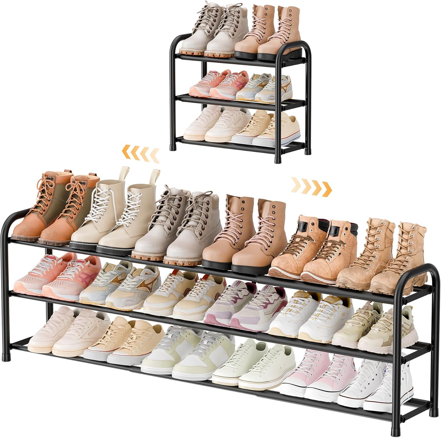 Detalle de ENJOYBASICS Expandable 3-Level Metal Shoe Rack (45–118 cm) in Black