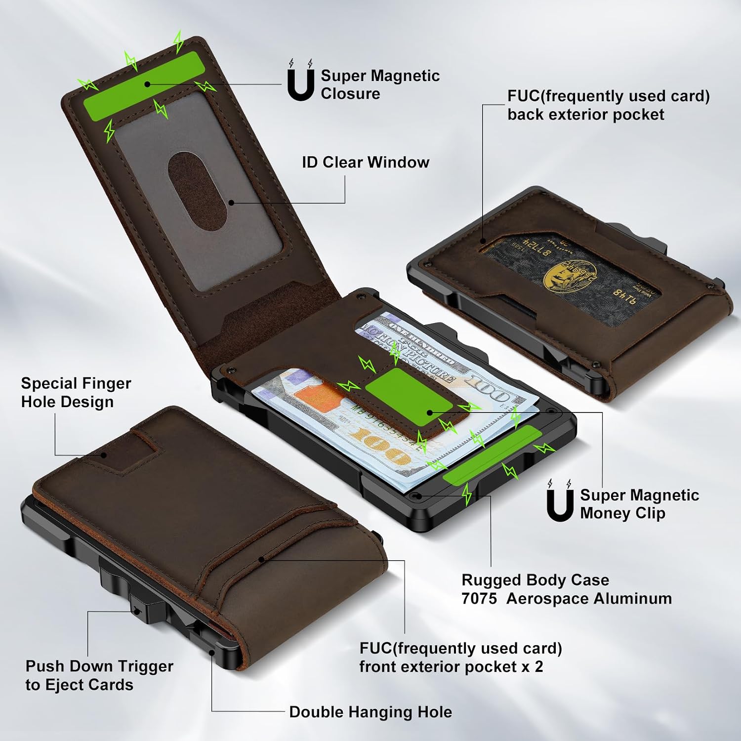 Detalle 2 de furid TS013 Slim RFID Leather Wallet with Pop-Up Card Holder and Money Clip