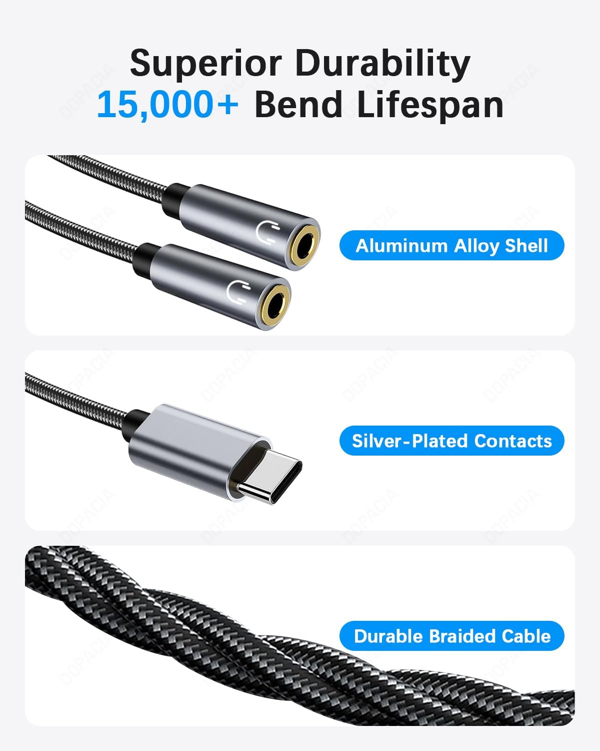 Detalle 2 de DOPACIA USB-C headphone splitter, 33 cm