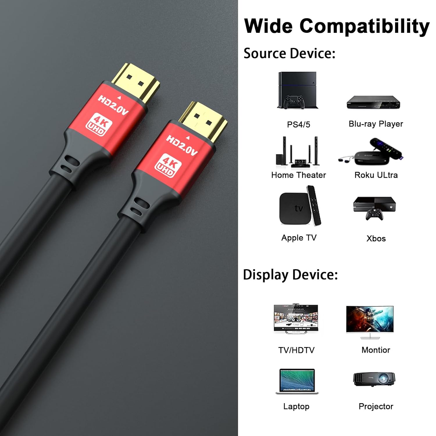 Thumbnail 5 de jojobnj 4K HDMI Cable 10m – High Speed HDMI 2.0 (HDMI 2.0) for 4K@60Hz with ARC, Ethernet & HDR