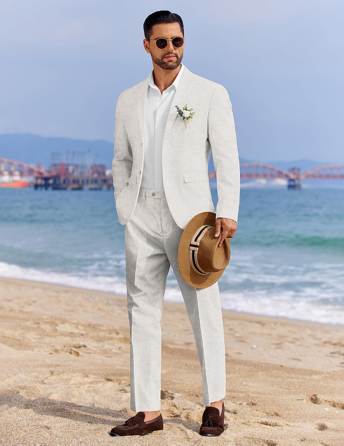 Detalle de COOFANDY Men's 2-Piece Linen-Blend Suit, Regular Fit, Lightweight Summer Set