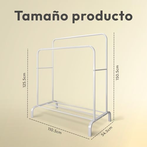 Detalle de JUPPLIES Burro Ropa Resistente – Perchero Burro Doble con Soporte (Blanco, Sin Ruedas)