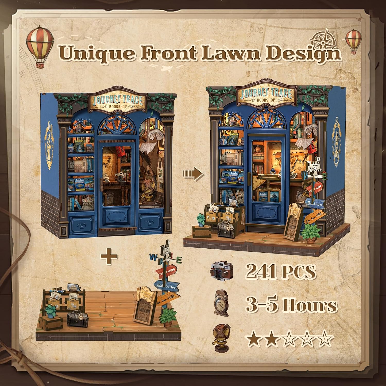 Detalle 2 de CUTEBEE Book Nook Kit Journey Trace Bookshop