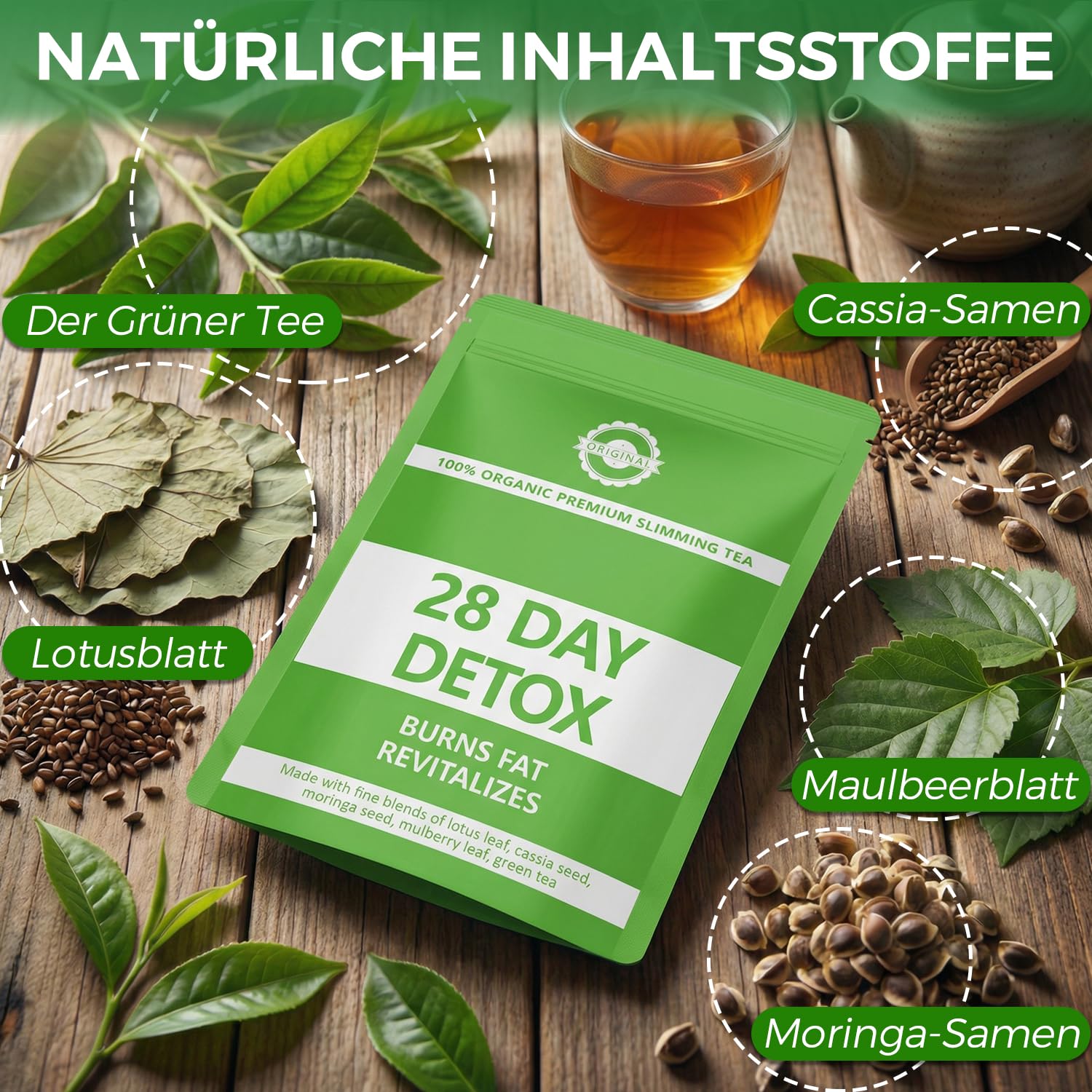 Thumbnail 1 de Detox Tee Zum Abnehmen – 28 Tage Kräutermischung mit Grüntee, Lotusblatt, Cassia & Moringa