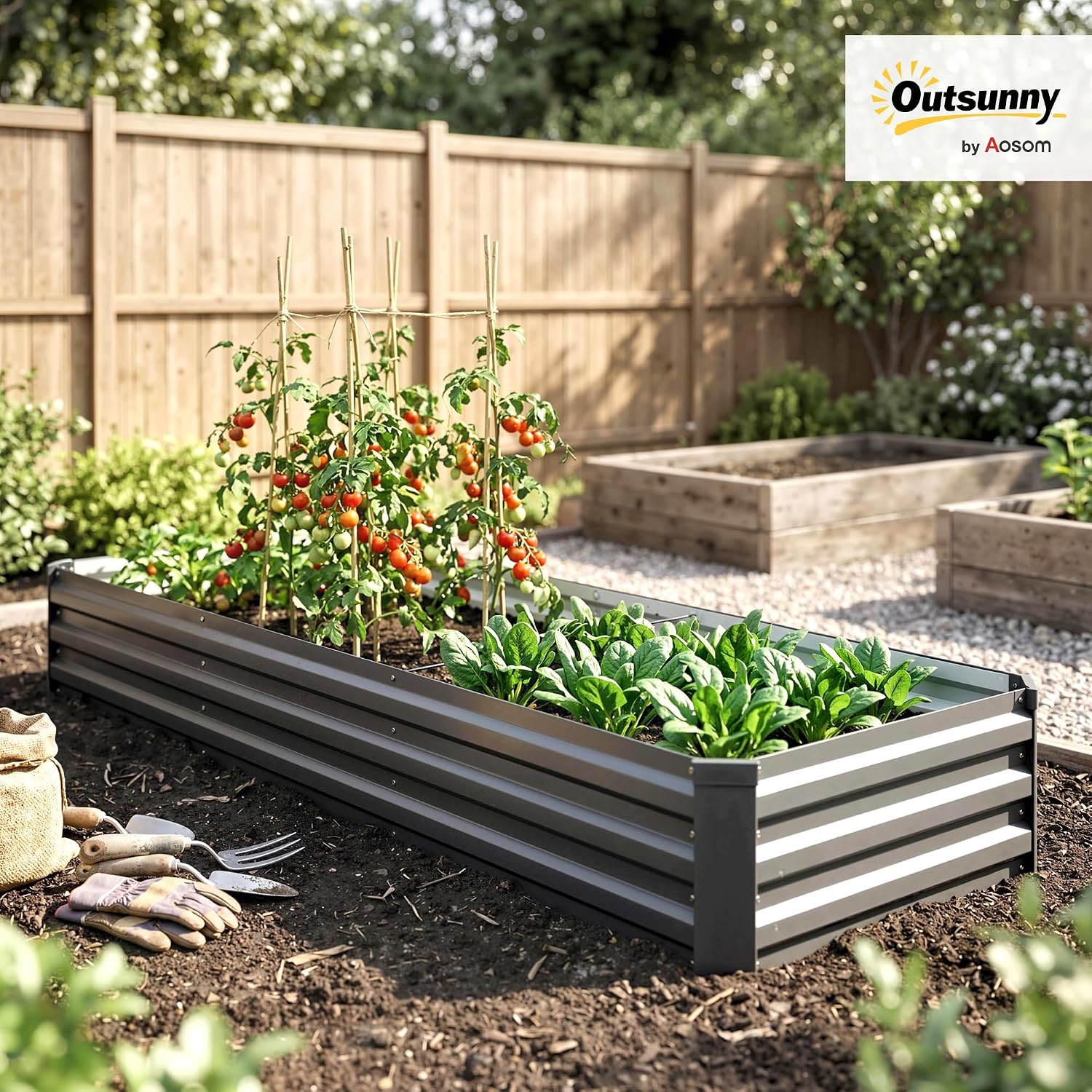 Detalle 2 de Outsunny 8' x 2' x 1' Galvanized Steel Raised Garden Bed, Dark Grey