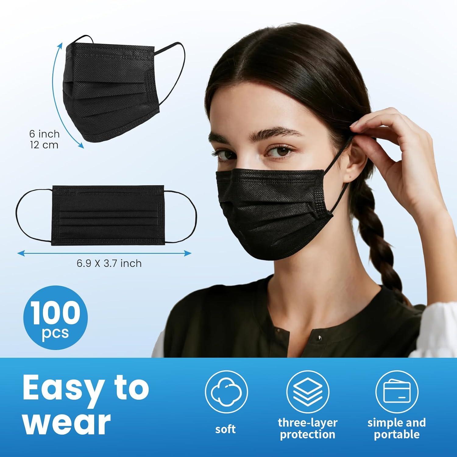 Detalle 2 de Borje Disposable Face Mask 100 pcs — 3‑Ply Protection 😷