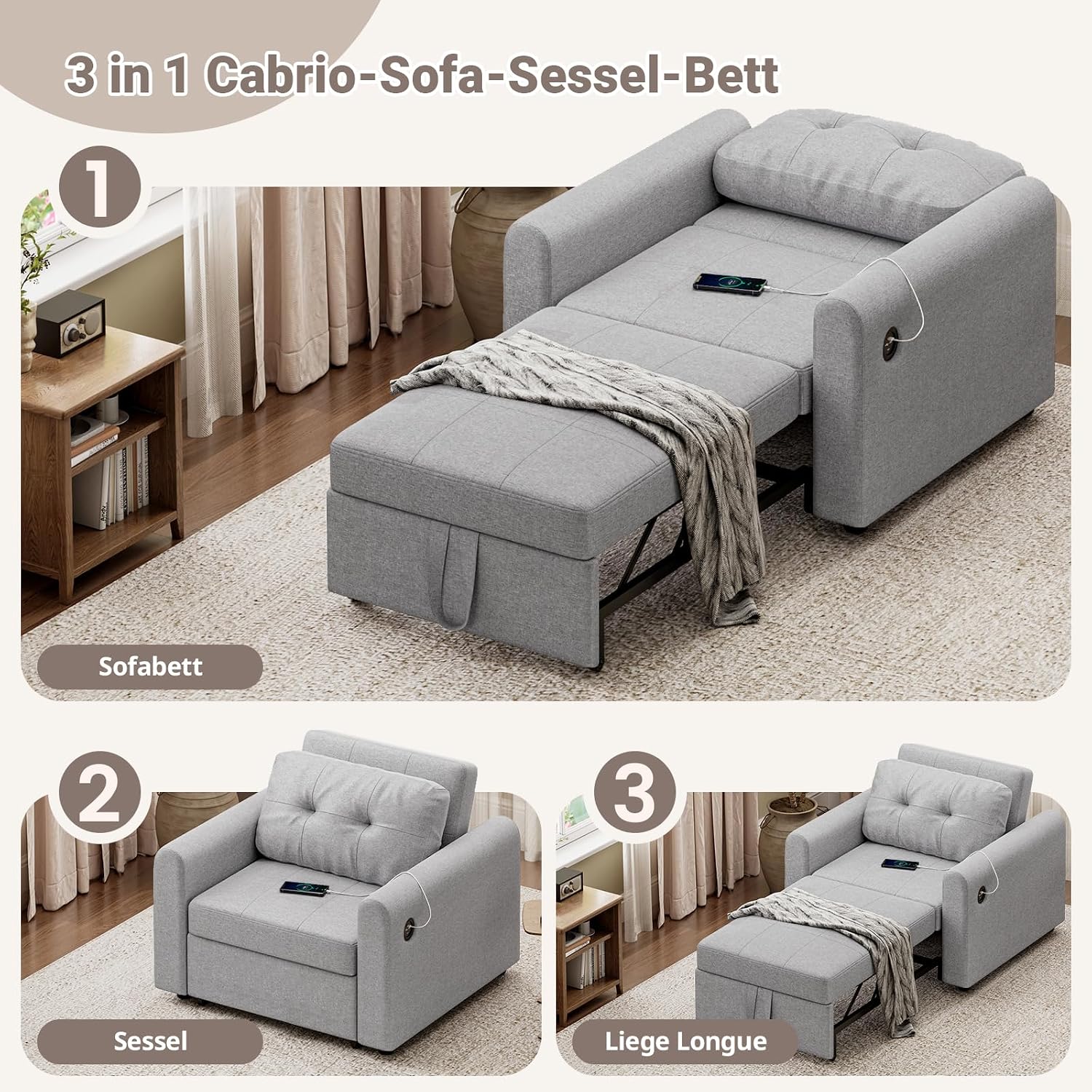 Detalle 2 de Luxstein Divano Letto Pieghevole 3 in 1