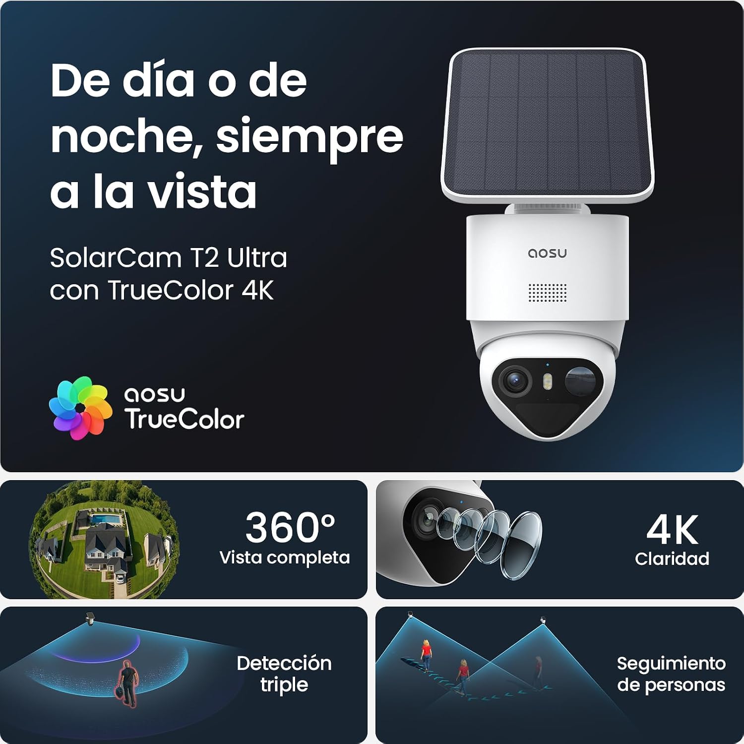 Detalle 2 de aosu 4K Cámara de vigilancia Exterior 10.000mAh