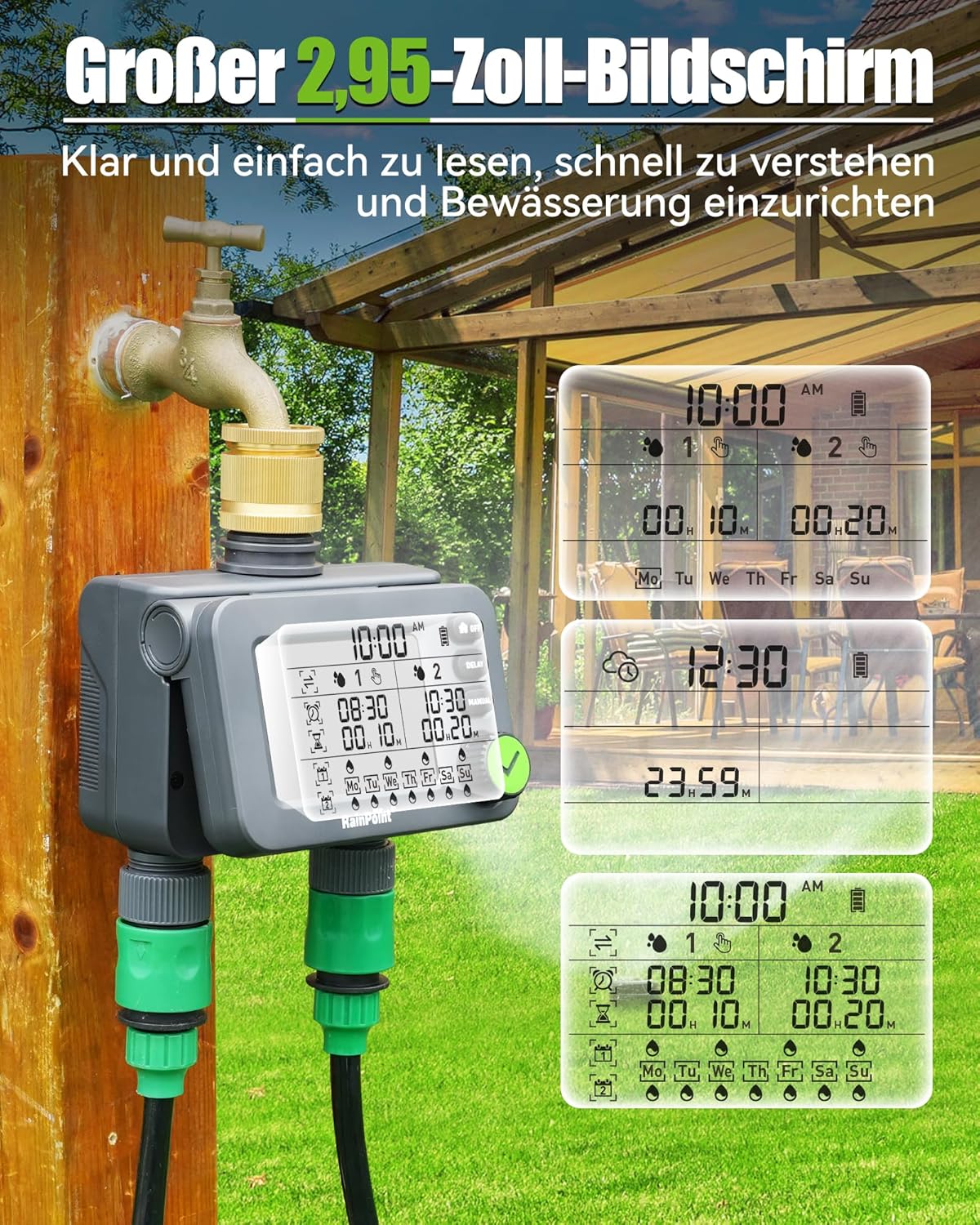 Thumbnail 3 de RAINPOINT Timer per irrigazione digitale a 2 uscite con ingresso in ottone e ritardo pioggia