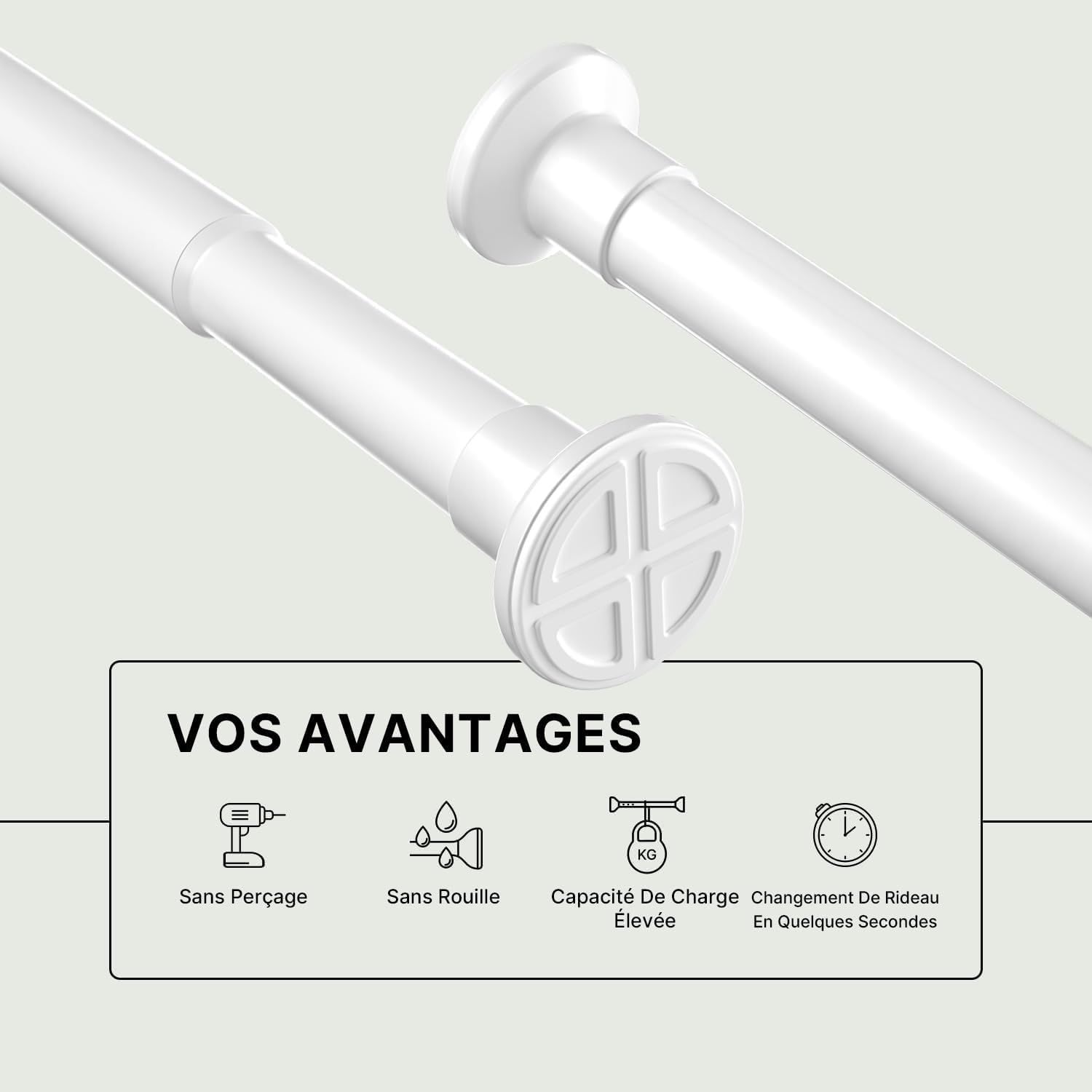 Thumbnail 3 de MEISENBERG Tringle Rideau sans perçage extensible 70-120 cm, blanc (Ø 25 mm)