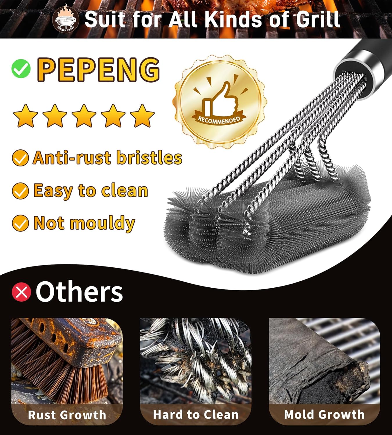 Thumbnail 3 de PePeng Grillbürste mit extra langem Griff und Edelstahlborsten