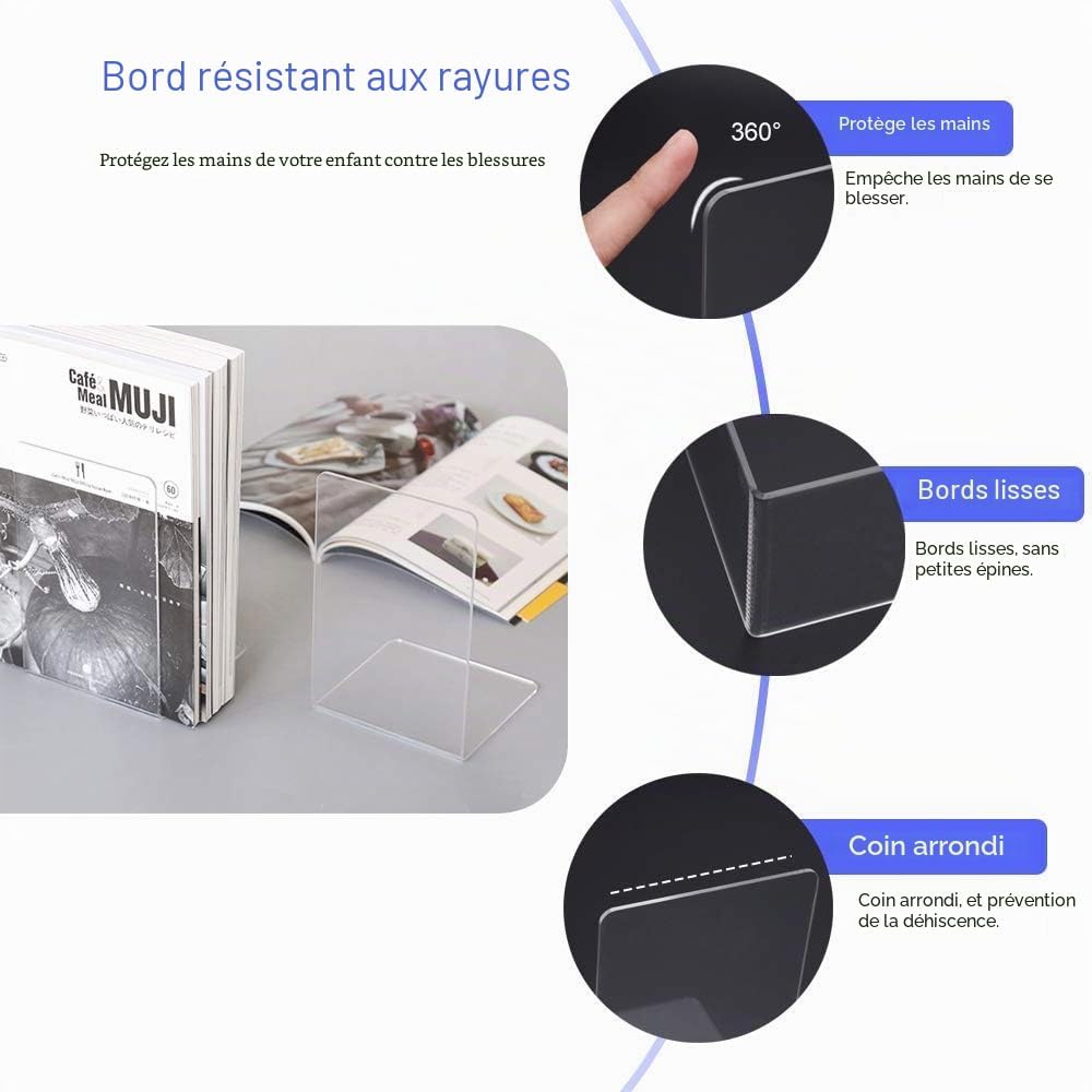 Detalle 2 de MerryNine — Lot de 2 serre-livres transparents en plastique acyclique pour livres et papeterie