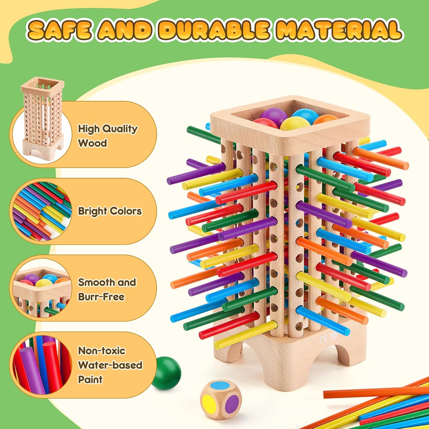 Detalle 2 de Montessori Holz-Brettspiel mit 42 Stäbchen 🎲