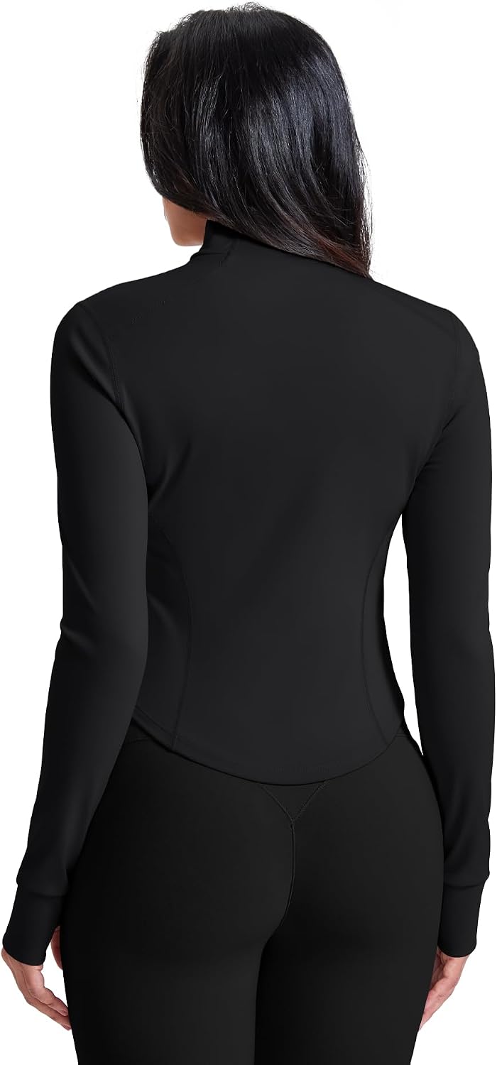 Detalle de AVGO Cropped Workout Jacket for Women, Full Zip with Thumb Holes