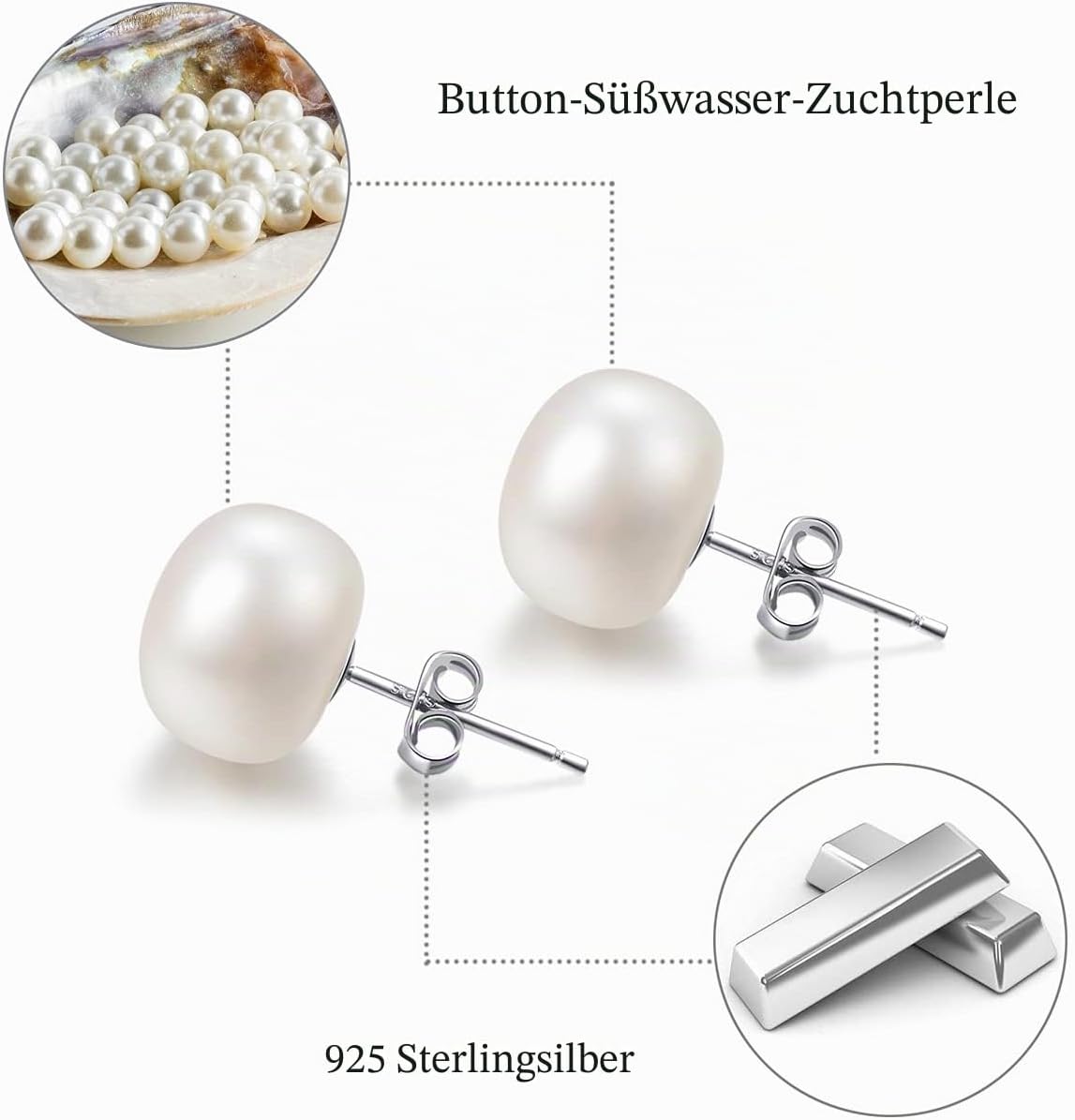Detalle 2 de Süßwasserperlen Ohrringe 5–10 mm