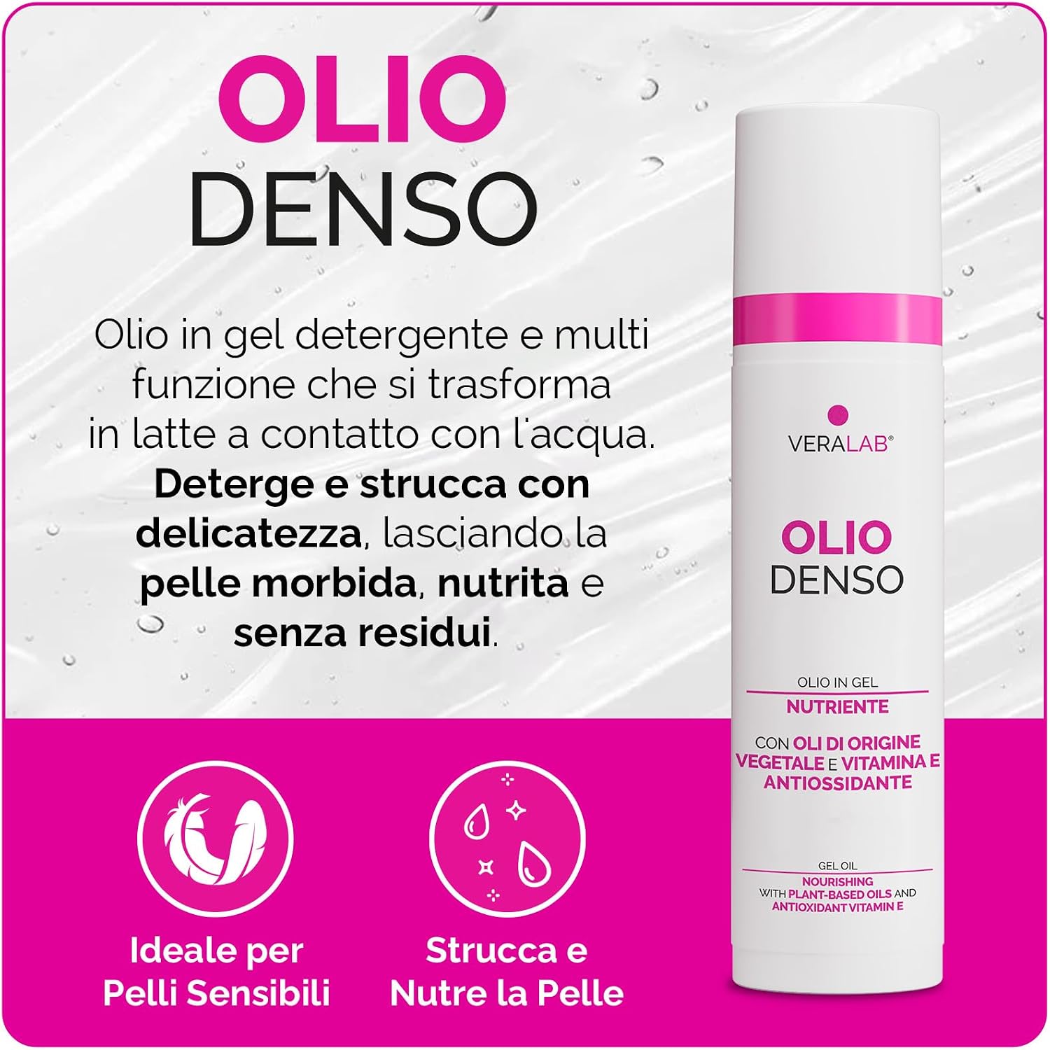 Detalle de Veralab Kit Doppia Detersione: Olio Denso 80 ml + Spumone 100 ml + Panno in Microfibra