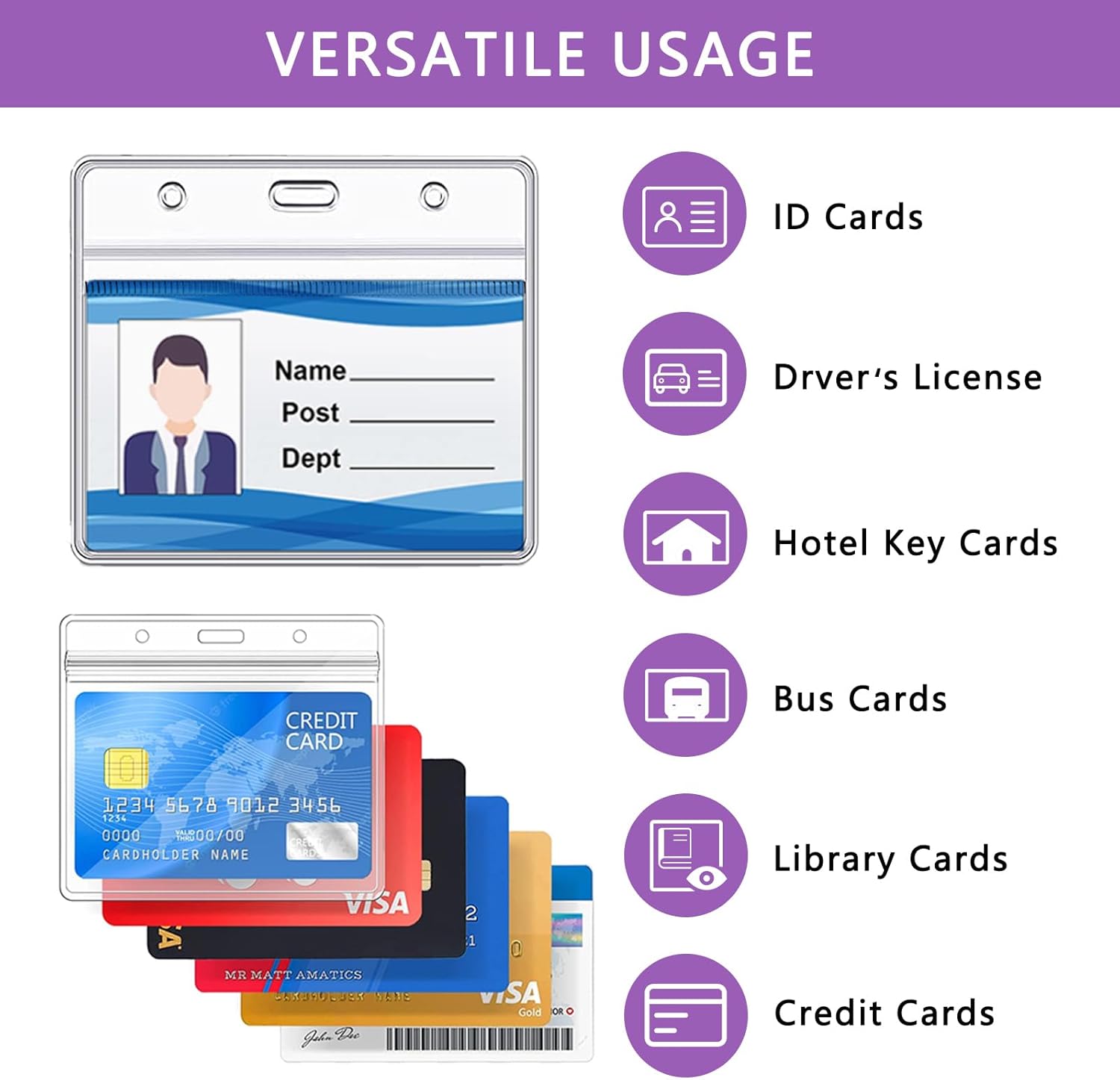 Detalle de XHDA Purple 10PCS Lanyards with Card Holders and ID Card PVC Wallets