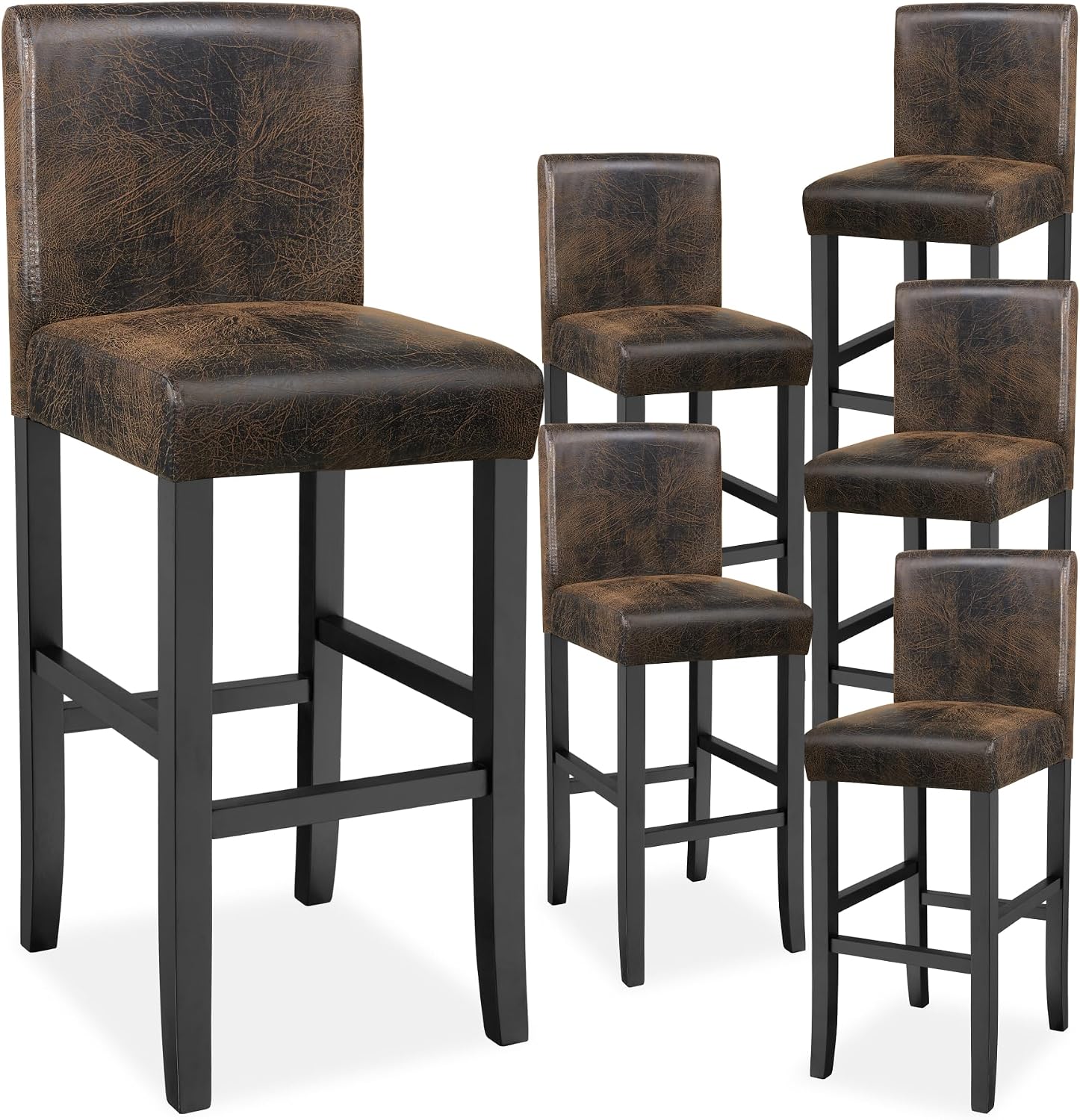 Detalle de tectake 406302 barstolar med ryggstöd, fotstöd och konstläder, 6-pack