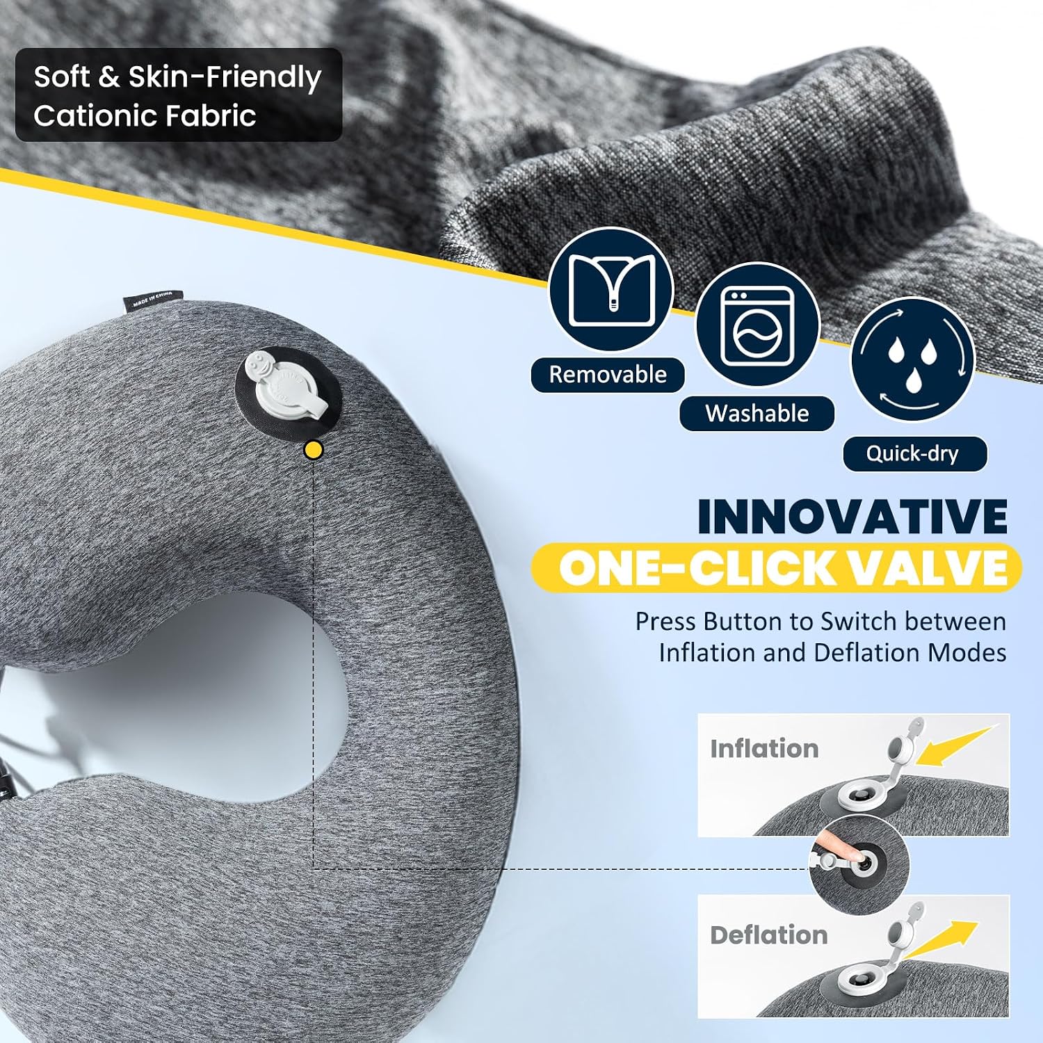 Thumbnail 3 de HIKENTURE Neck Pillow for Travel – Inflatable, Removable Cover, Portable Ergonomic Flight Pillow (Grey)