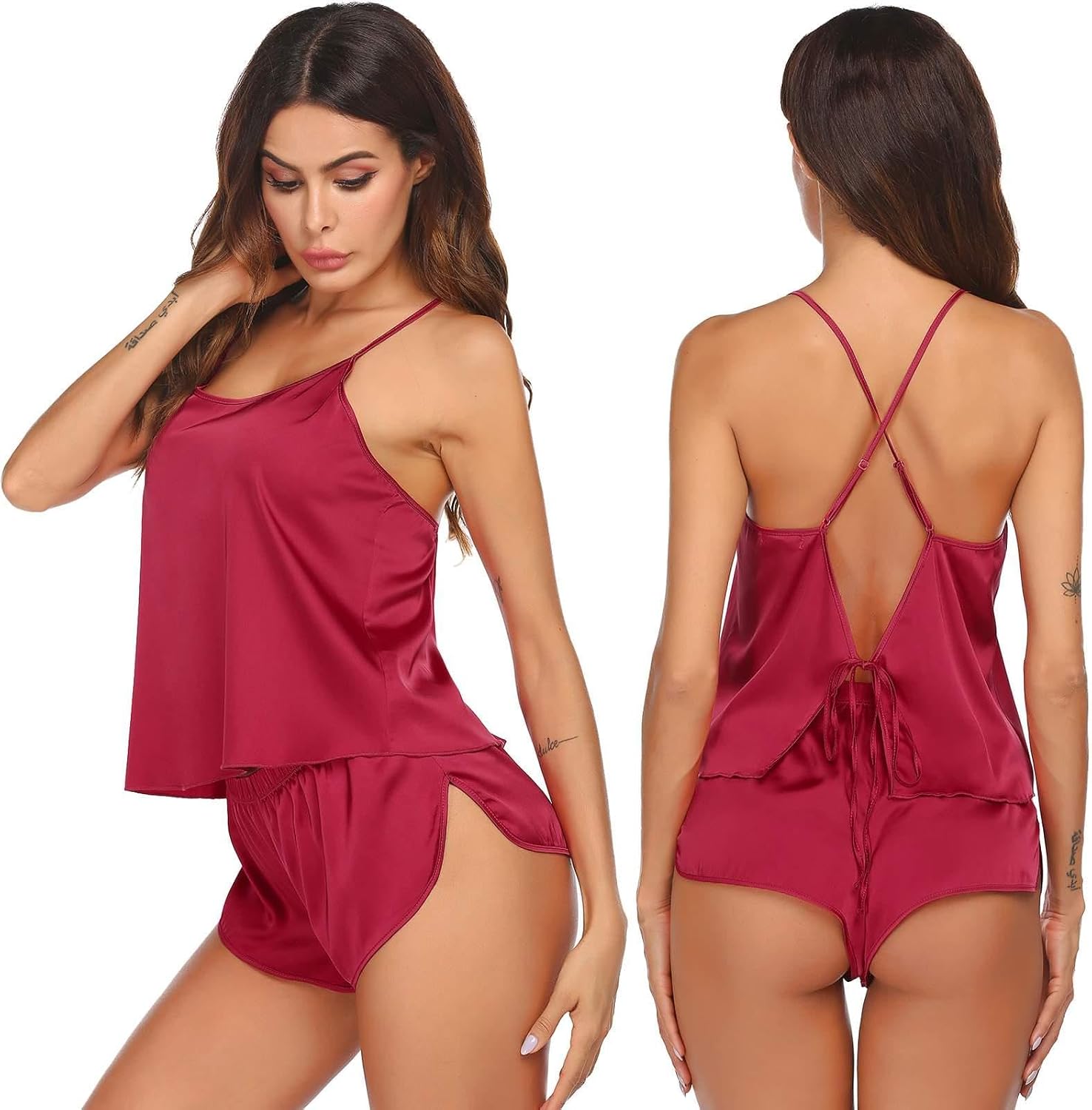 Detalle de Ekouaer Women's Pajama Set Satin