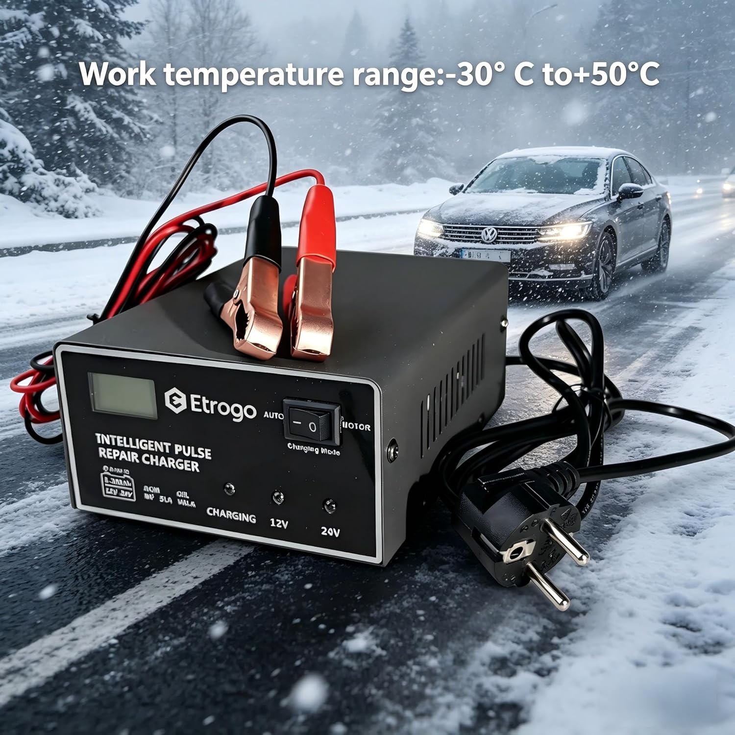 Thumbnail 4 de Etrogo Intelligentes 12/24V Autobatterieladegerät 15A – 5-Stufen-Pulslader mit LED-Balkenanzeige