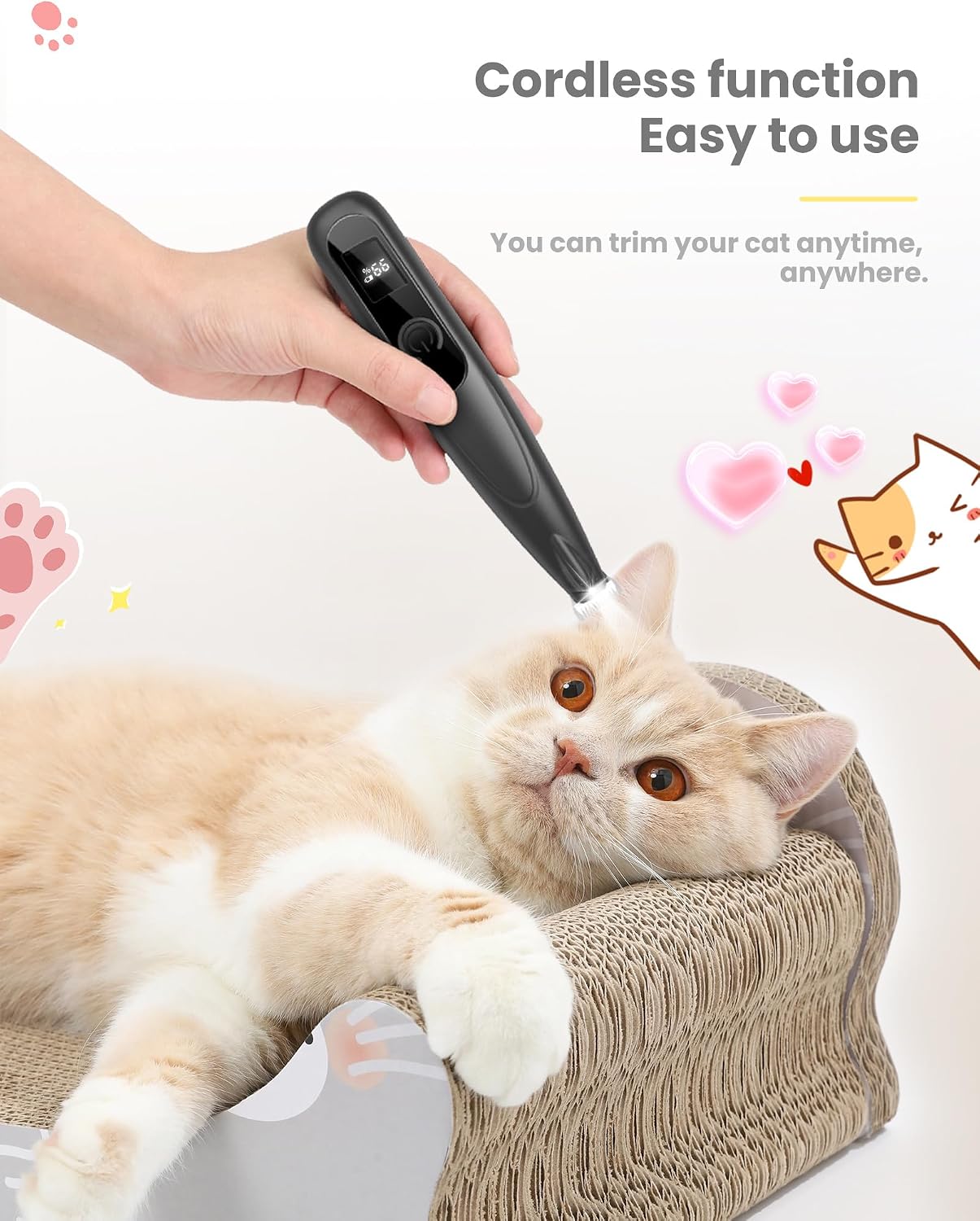 Detalle de Cat Clippers with LED Display: 35dB Ultra-Low Noise Cordless Grooming for Paws, Ears, Face and More
