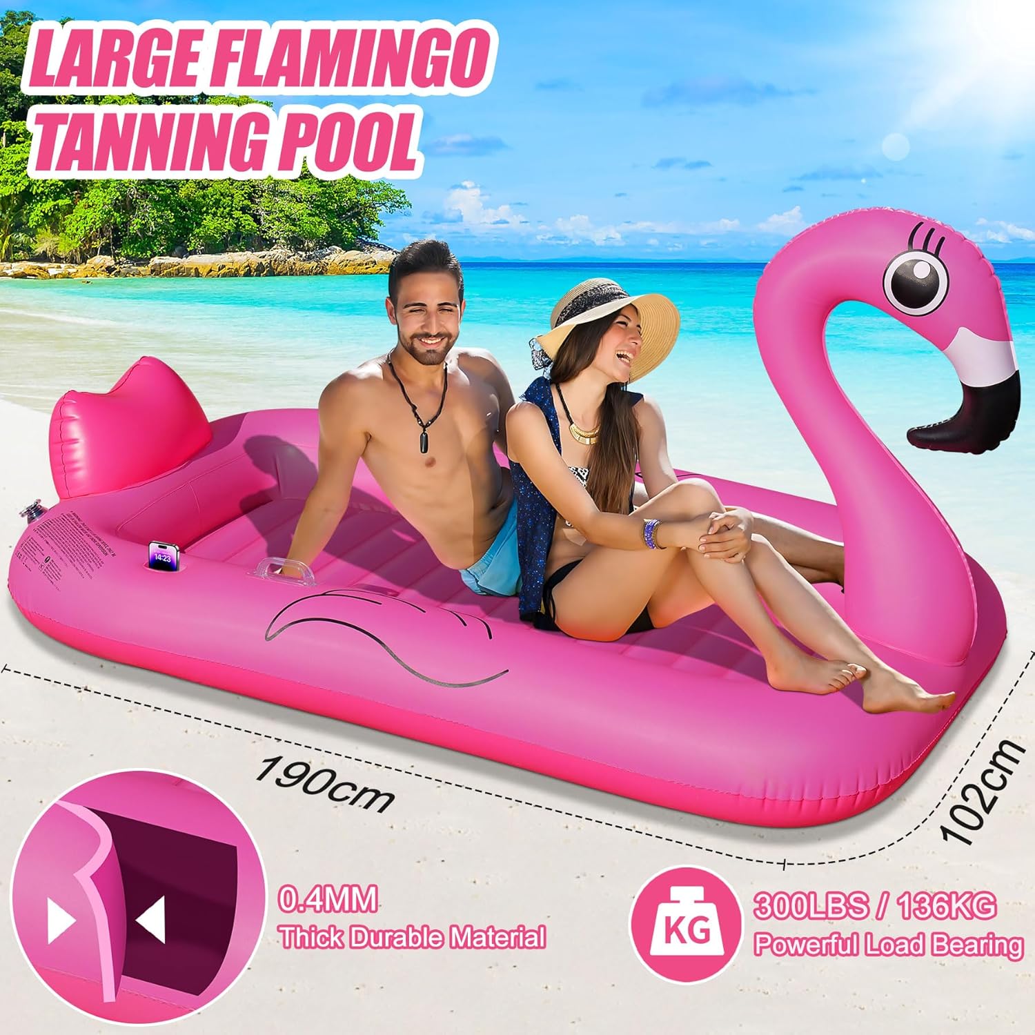 Thumbnail 4 de DeeprBling Flamingo Luftmatratze – Große Poolmatratze mit Getränkehalter, Telefonhalter & Griffe