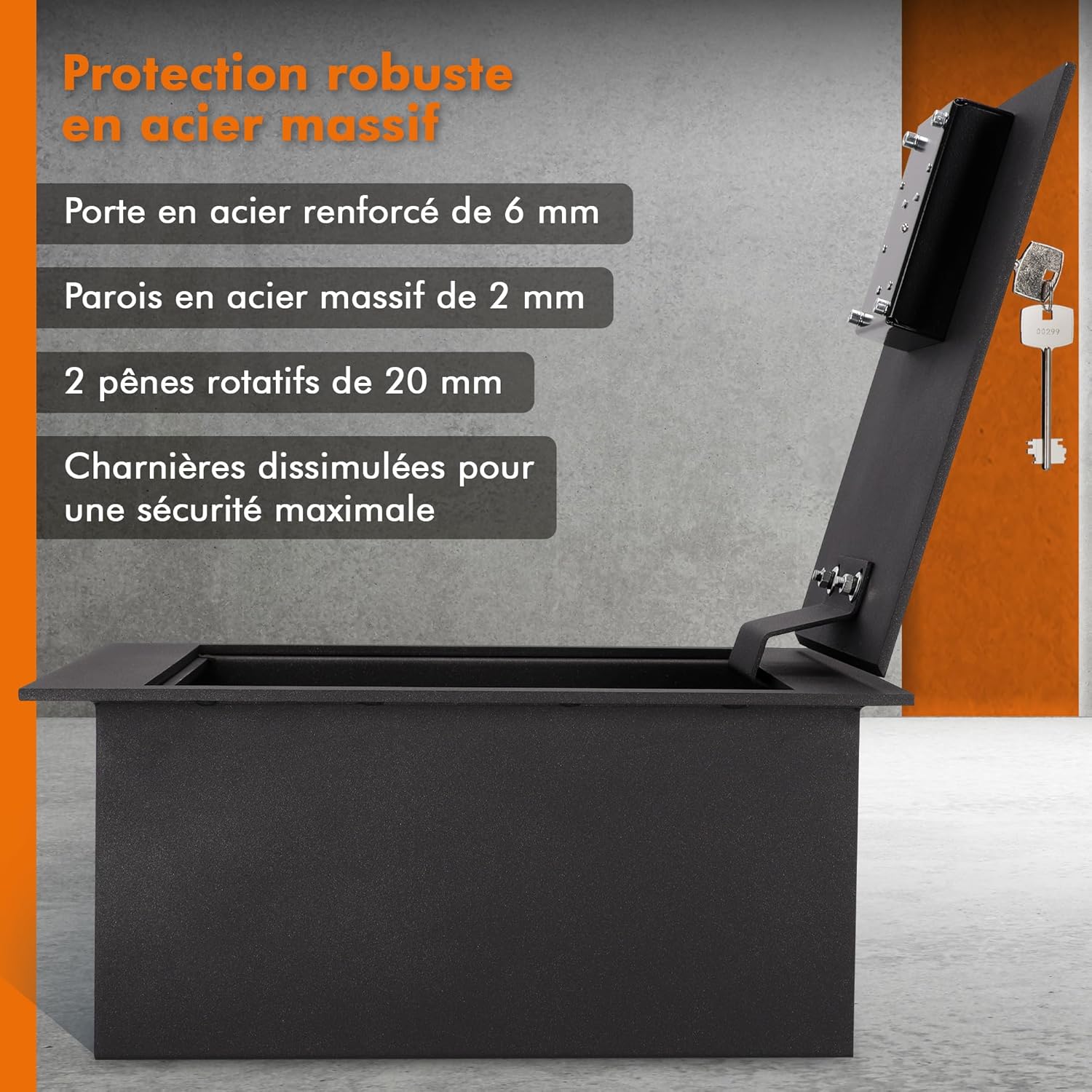 Detalle de Brihard Coffre-Fort de Sol 4L: coffre discret en acier encastrable avec serrure à clé