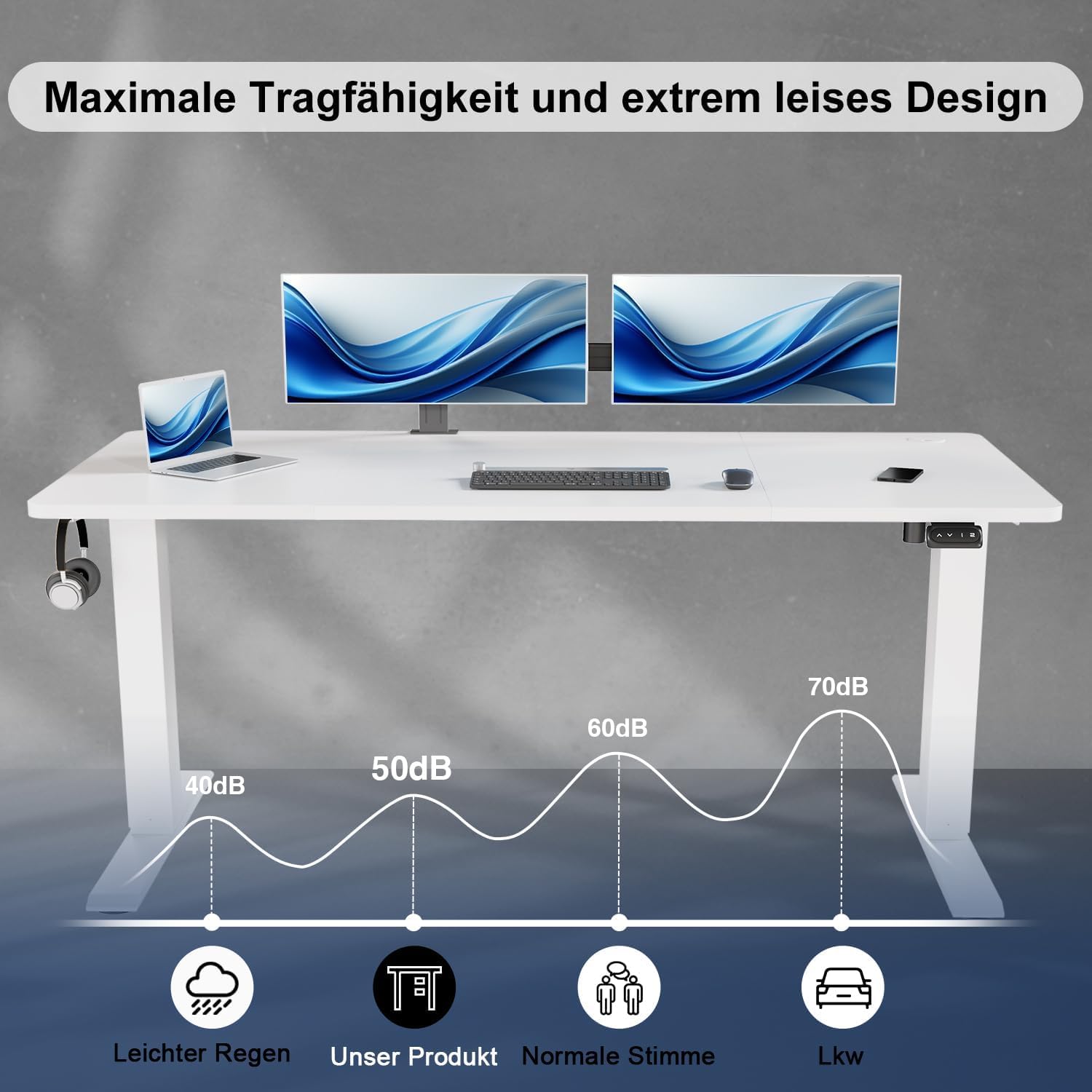 Thumbnail 5 de Devoko Höhenverstellbarer Schreibtisch 160x70