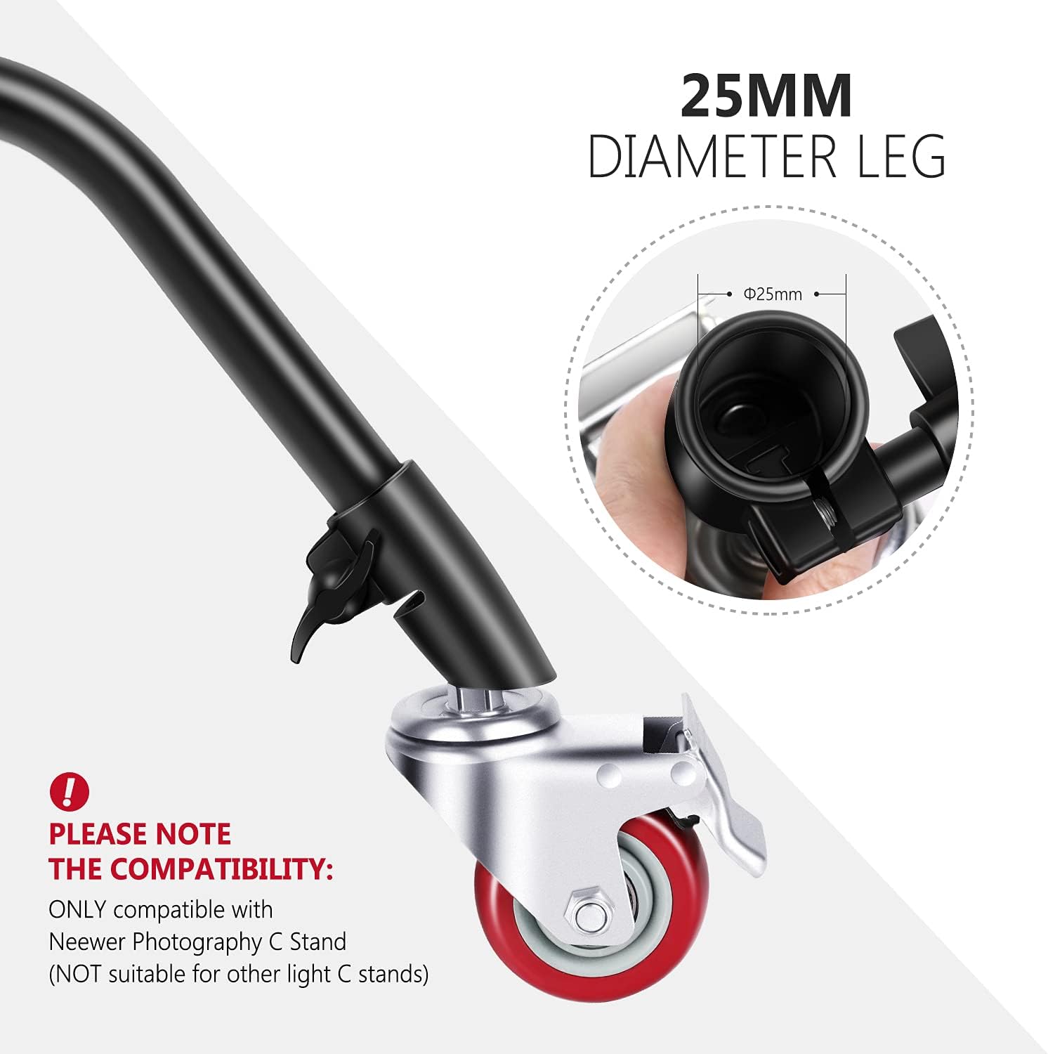 Thumbnail 2 de NEEWER 3 x 75mm swivel caster wheels for C-stand (black)